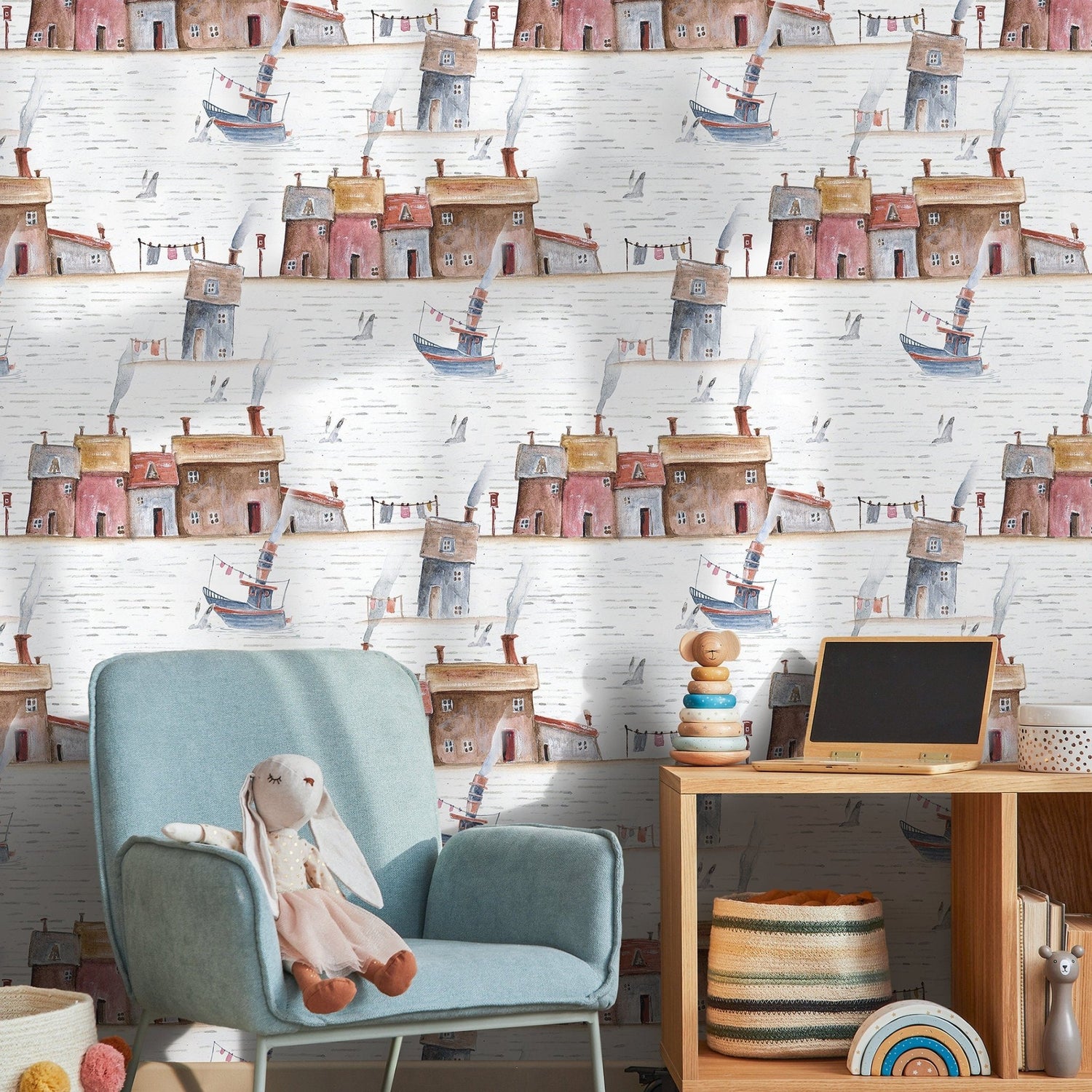 Charming Coastal Village Wallpaper - A376 - WallTrend