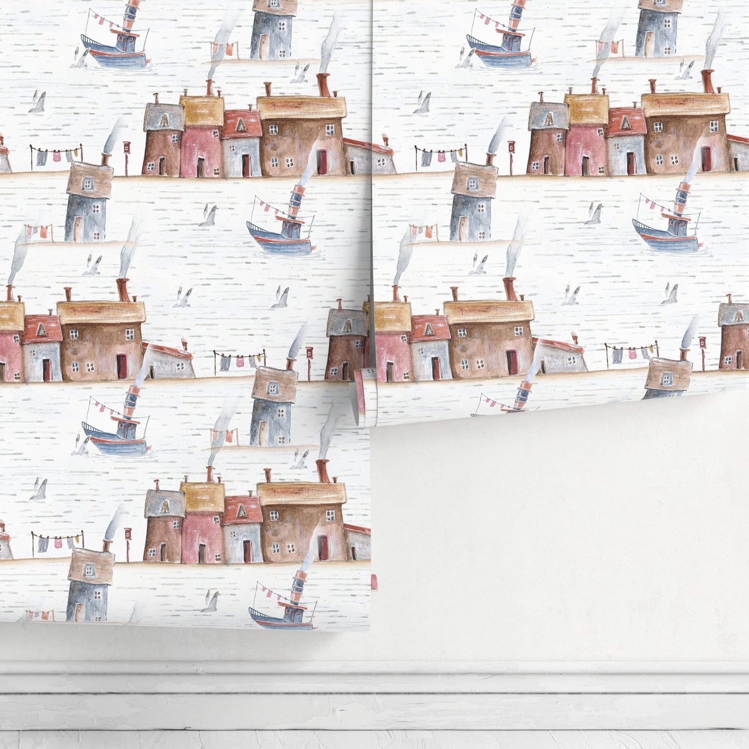 Charming Coastal Village Wallpaper - A376 - WallTrend