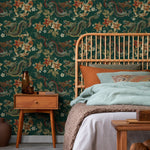 Chinoiserie Wallpaper Floral Dark Green Wallpaper Peel and Stick and Traditional Wallpaper - D873 - WallTrend