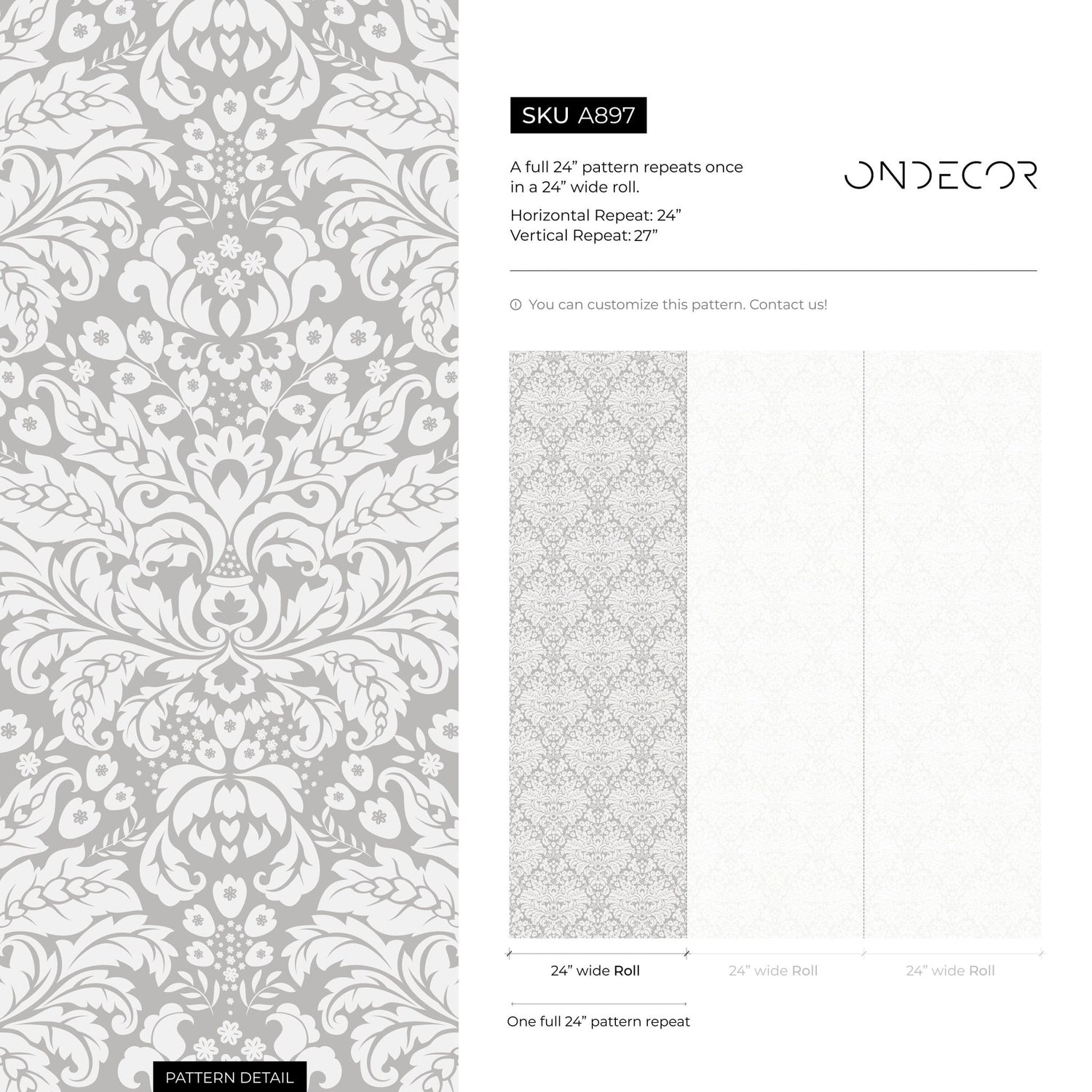 Classic Floral Damask Wallpaper - A897 - WallTrend