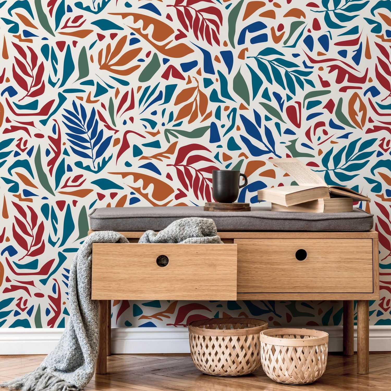 Colorful Abstract Leaf Wallpaper Modern Wallpaper Peel and Stick and Traditional Wallpaper - D721 - WallTrend