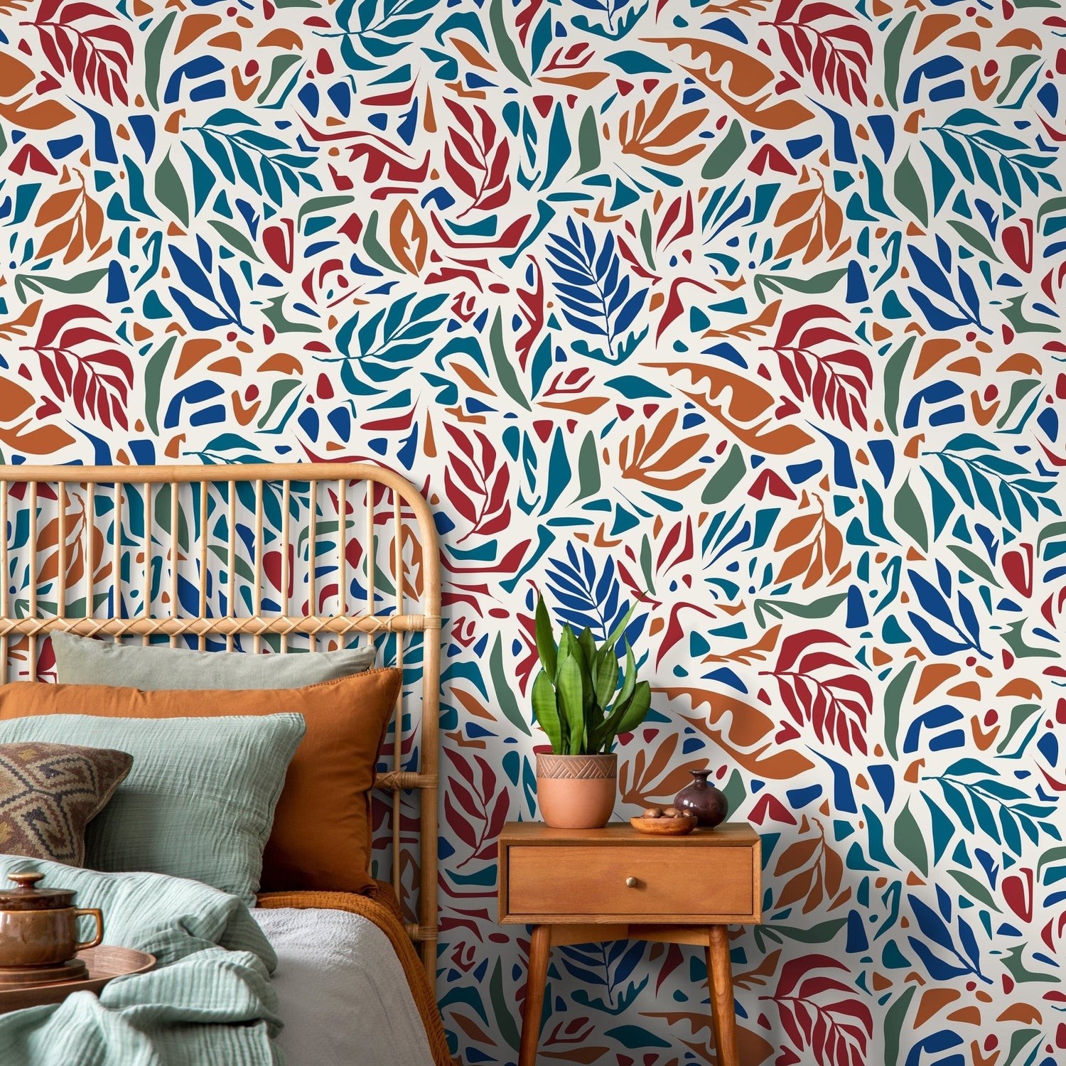 Colorful Abstract Leaf Wallpaper Modern Wallpaper Peel and Stick and Traditional Wallpaper - D721 - WallTrend