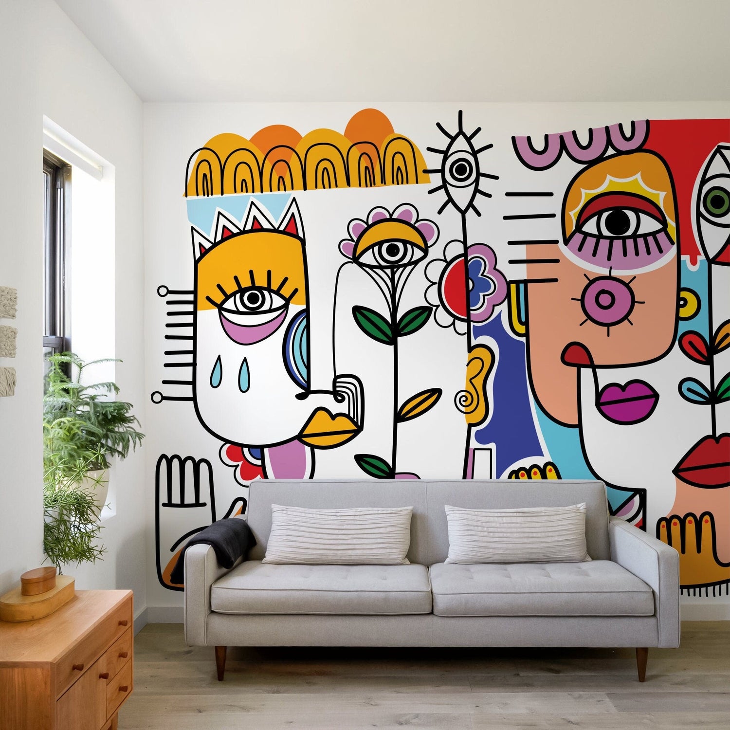 Colorful Abstract Mural Surreal Art Wallpaper Peel and Stick Wallpaper Home Decor - D596 - WallTrend
