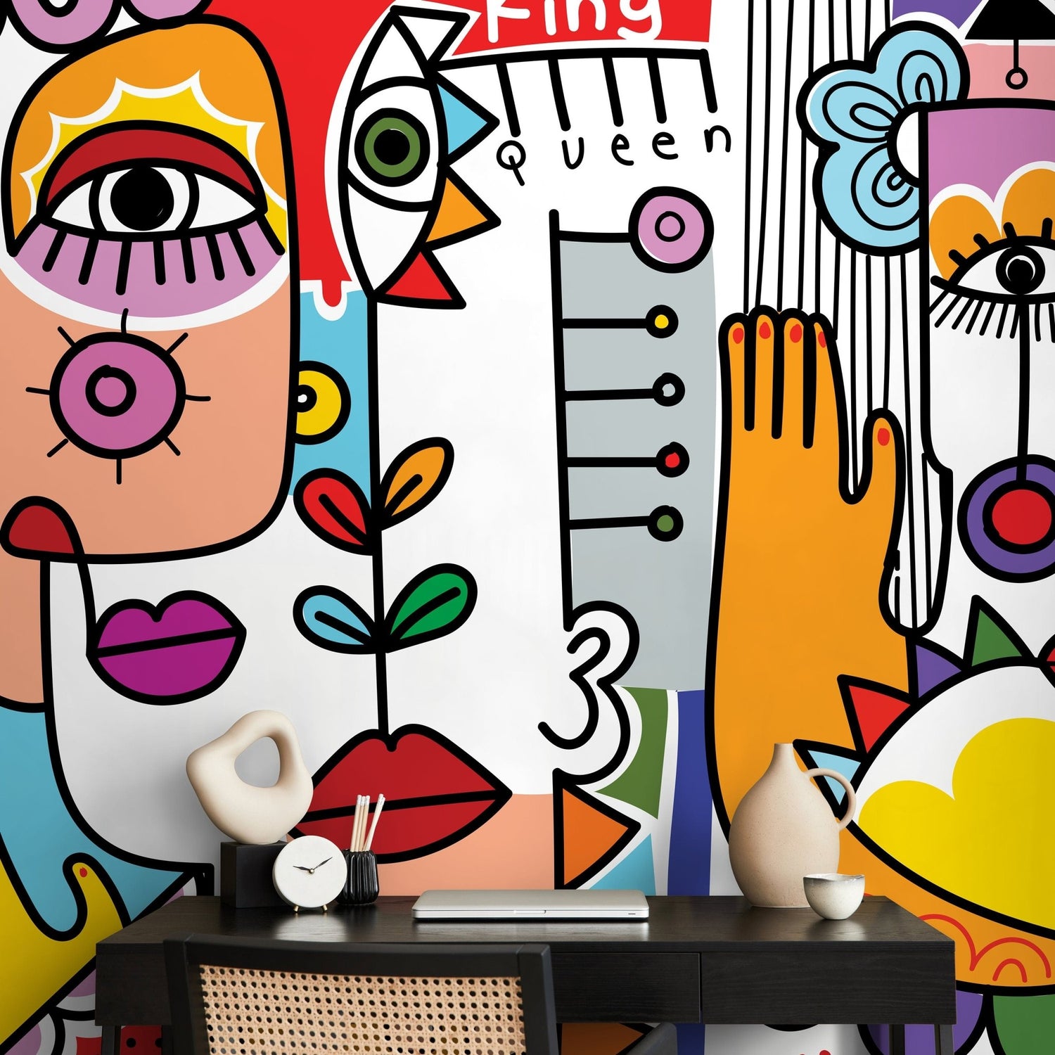 Colorful Abstract Mural Surreal Art Wallpaper Peel and Stick Wallpaper Home Decor - D596 - WallTrend