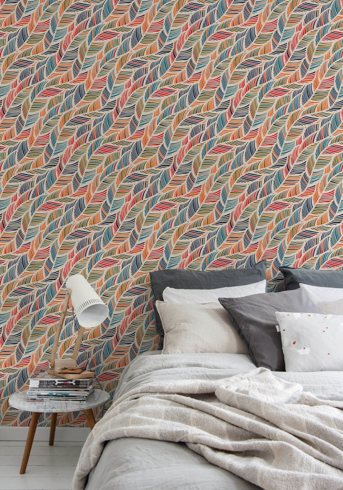 Colorful Abstract Wavy Stripe Wallpaper - B041 - WallTrend