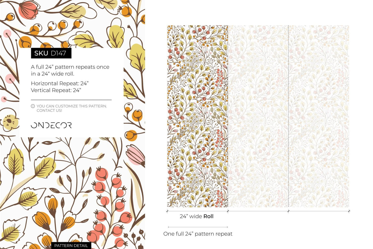 Colorful Boho Floral Wallpaper / Peel and Stick Wallpaper Removable Wallpaper Home Decor Wall Art Wall Decor Room Decor - D147 - WallTrend