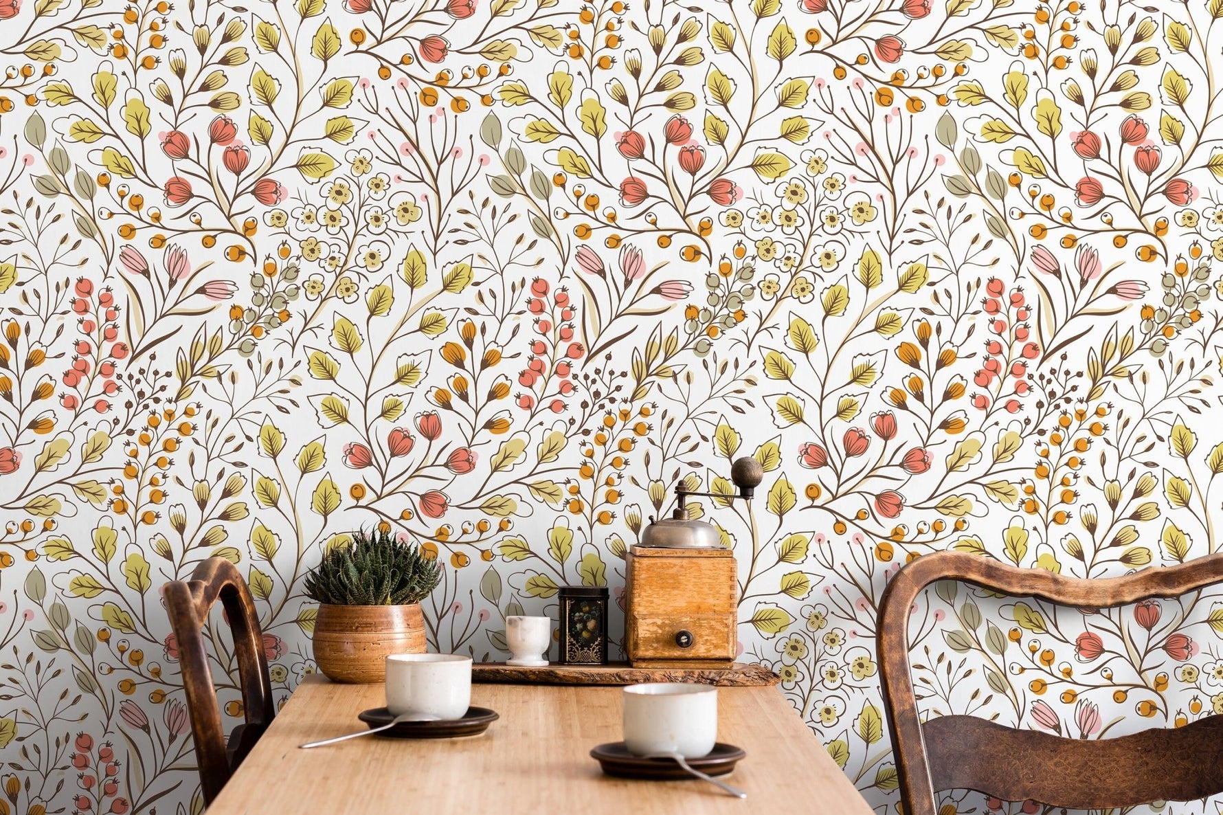 Colorful Boho Floral Wallpaper / Peel and Stick Wallpaper Removable Wallpaper Home Decor Wall Art Wall Decor Room Decor - D147 - WallTrend