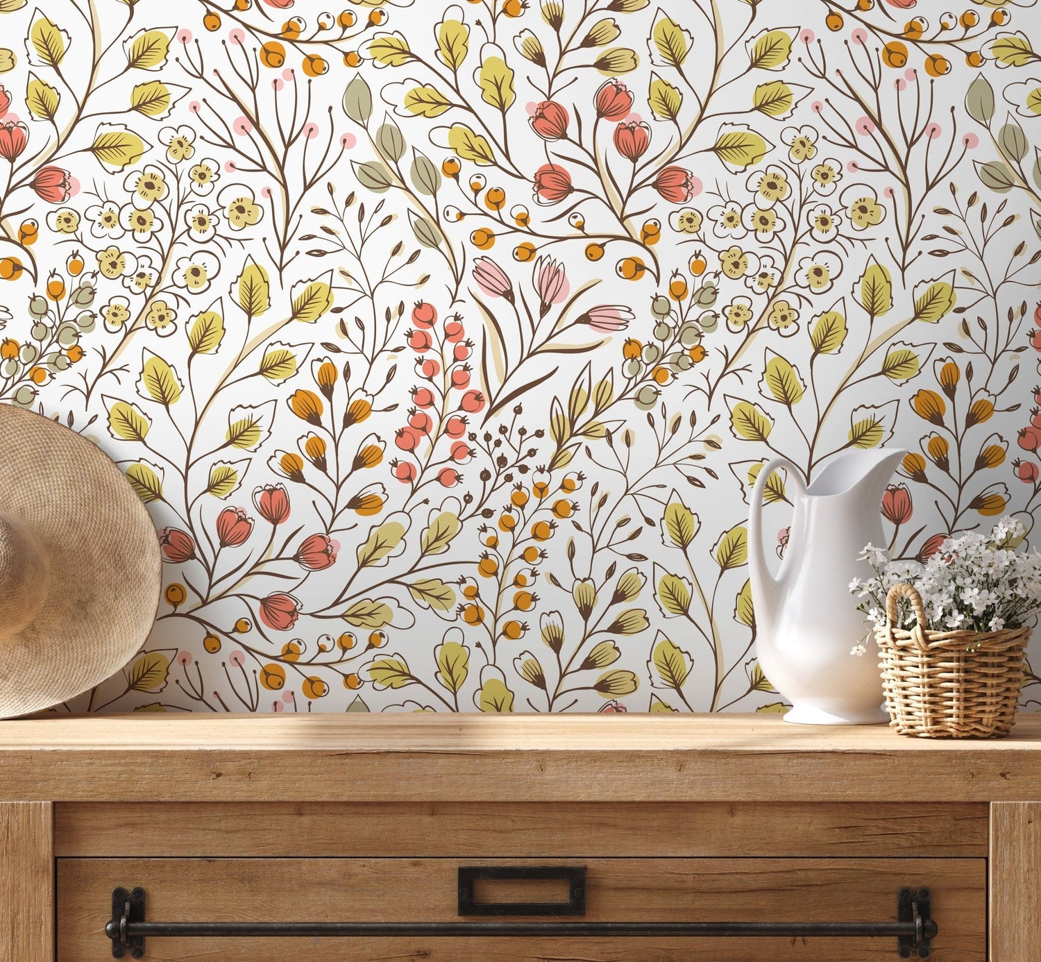 Colorful Boho Floral Wallpaper / Peel and Stick Wallpaper Removable Wallpaper Home Decor Wall Art Wall Decor Room Decor - D147 - WallTrend