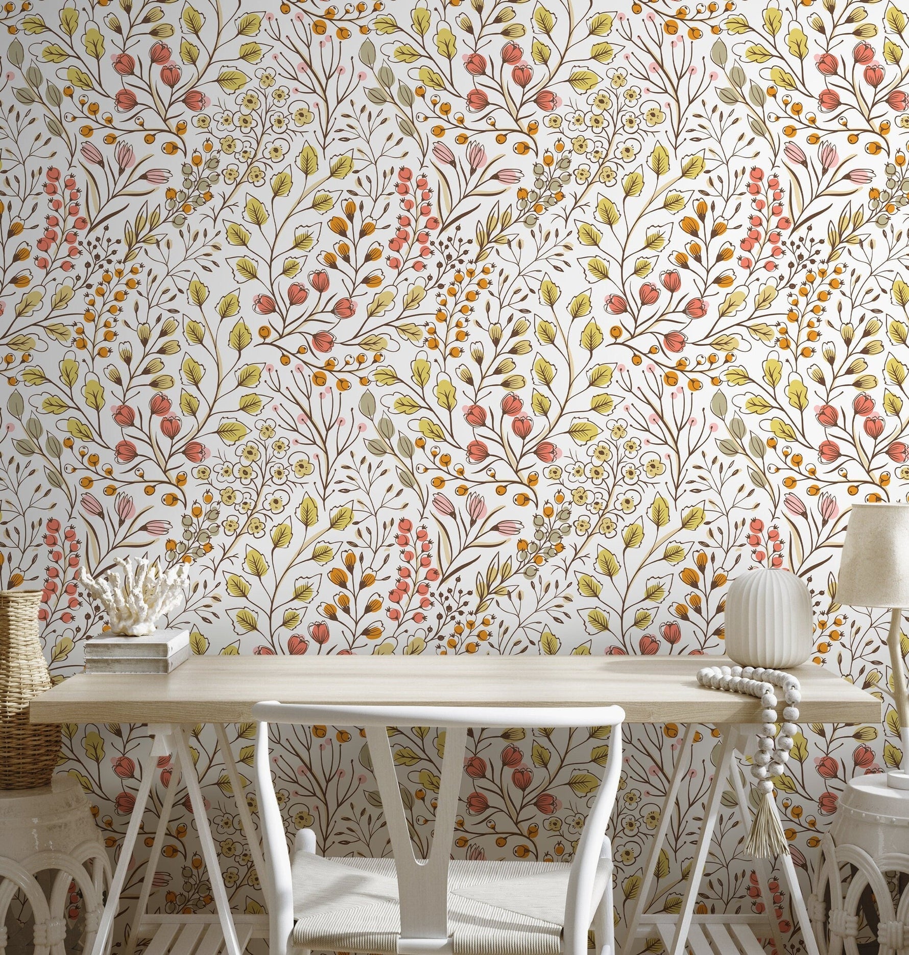 Colorful Boho Floral Wallpaper / Peel and Stick Wallpaper Removable Wallpaper Home Decor Wall Art Wall Decor Room Decor - D147 - WallTrend