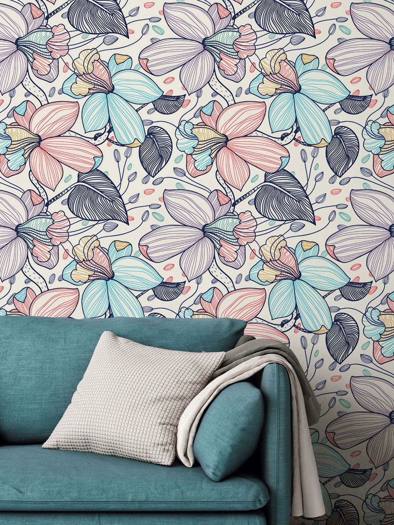 Colorful Botanical Illustration Wallpaper - B297 - WallTrend