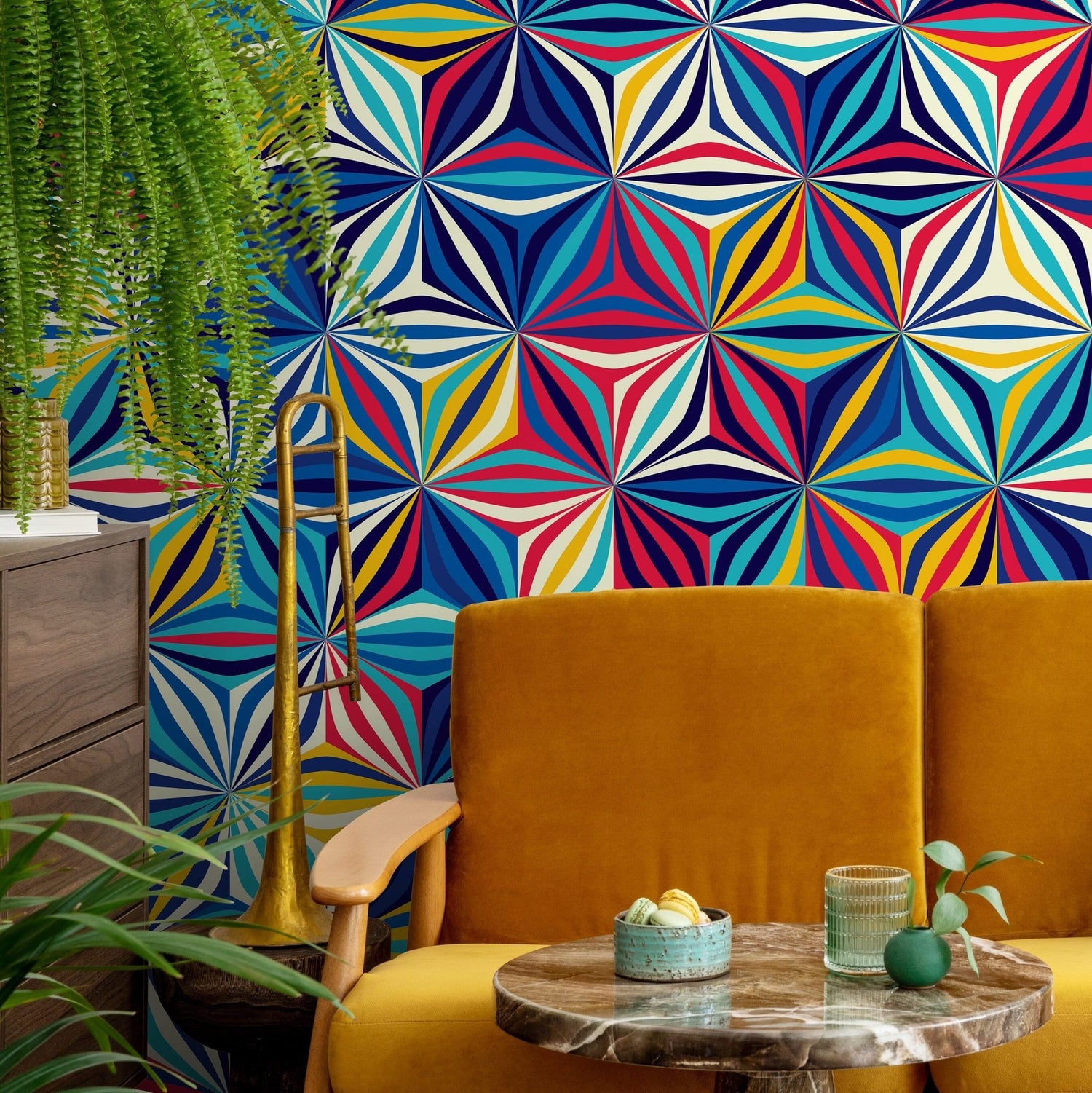 Colorful Geometric Starburst Wallpaper - A865 - WallTrend