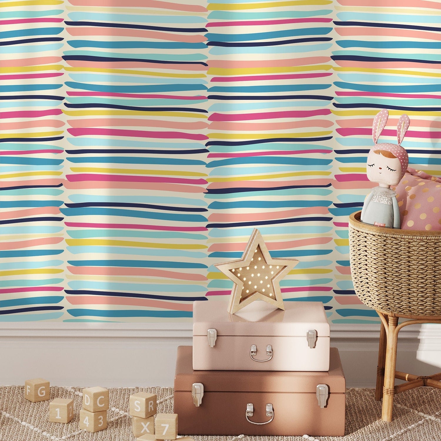 Colorful Lines Wallpaper Kids Wallpaper Peel and Stick and Traditional Wallpaper - D792 - WallTrend