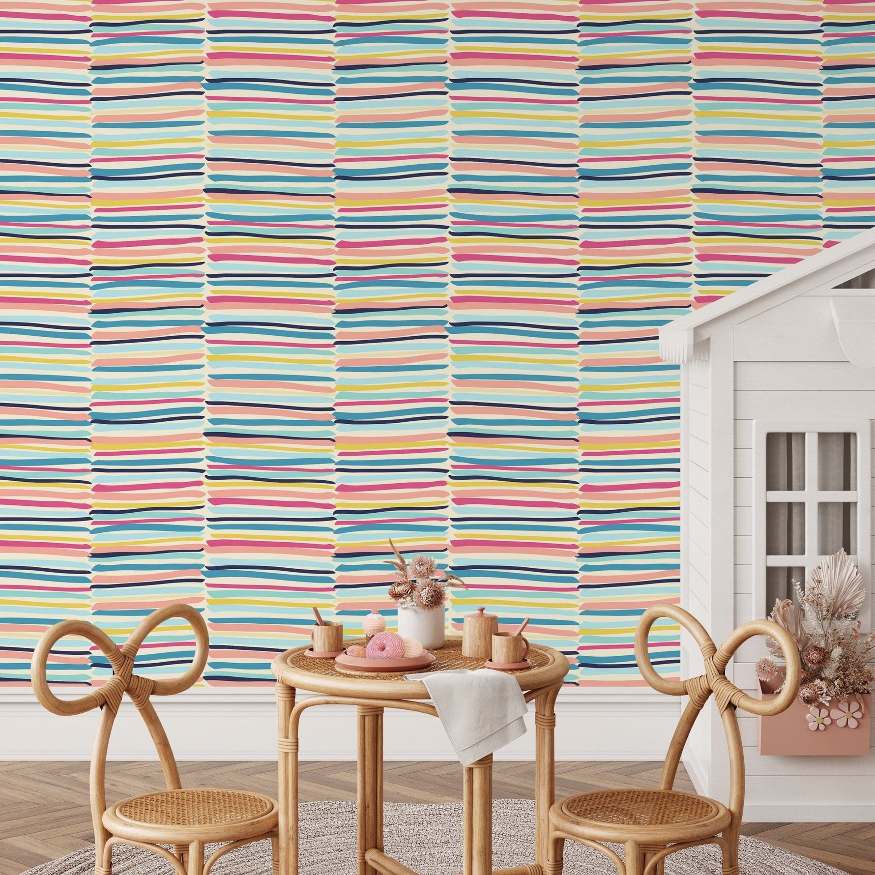 Colorful Lines Wallpaper Kids Wallpaper Peel and Stick and Traditional Wallpaper - D792 - WallTrend