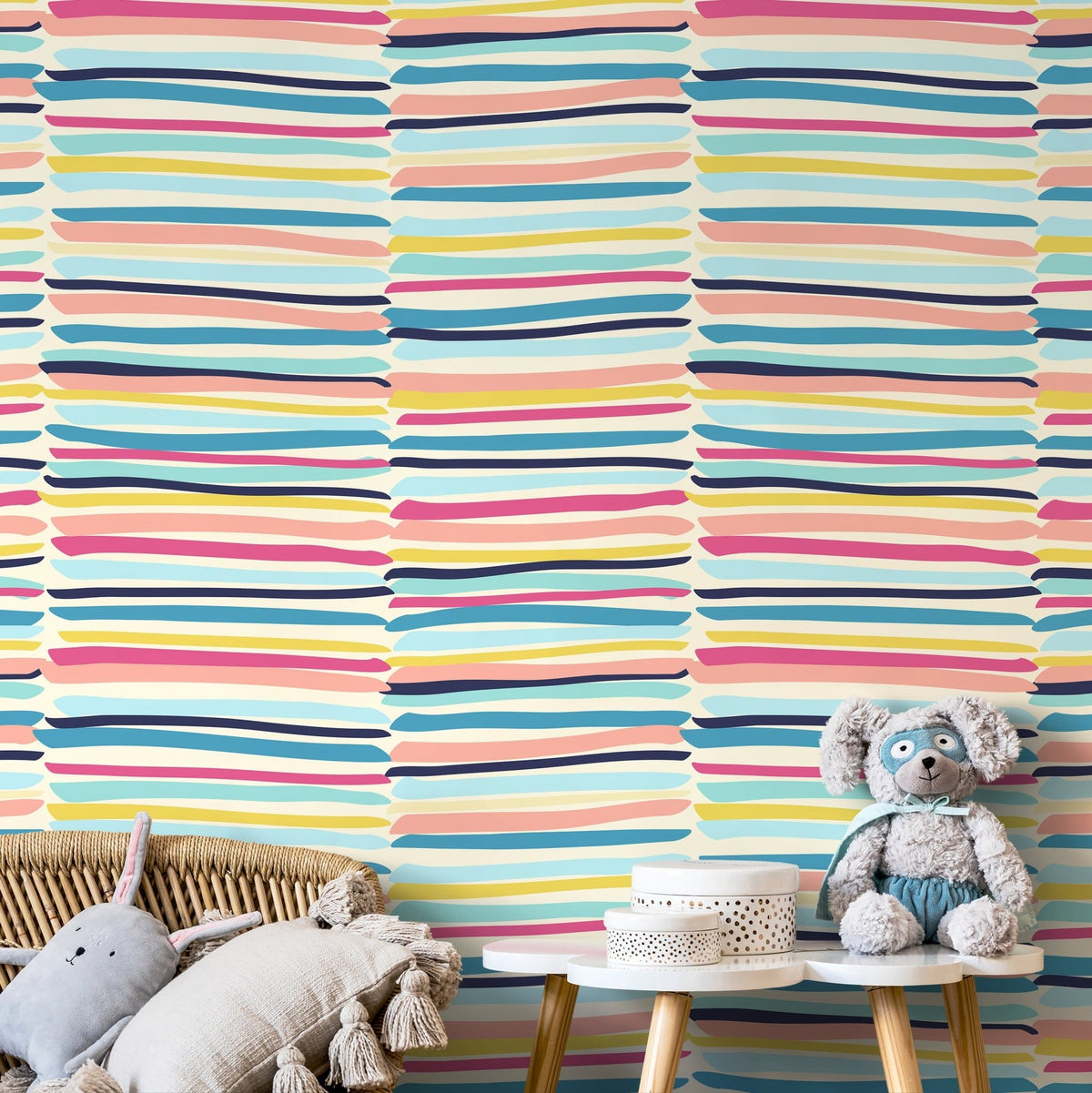 Colorful Lines Wallpaper Kids Wallpaper Peel and Stick and Traditional Wallpaper - D792 - WallTrend