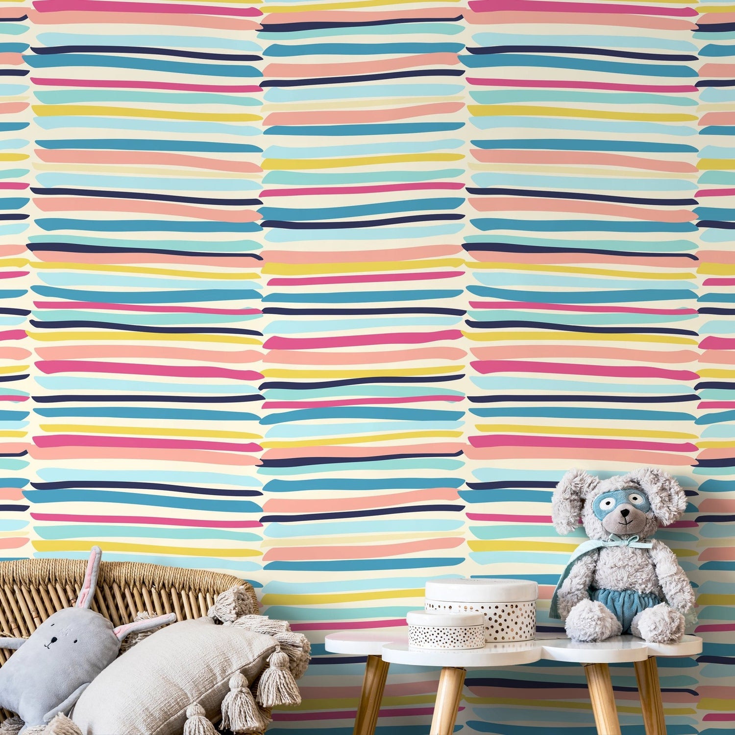 Colorful Lines Wallpaper Kids Wallpaper Peel and Stick and Traditional Wallpaper - D792 - WallTrend