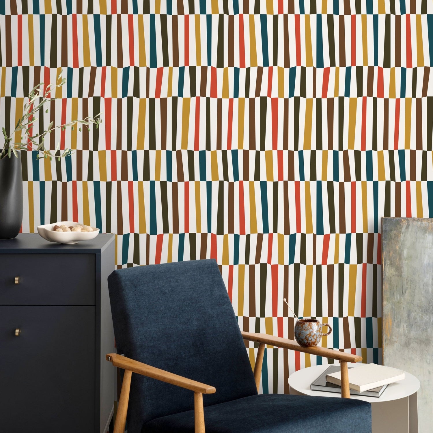Colorful Mid Century Wallpaper Geometric Wallpaper Peel and Stick and Traditional Wallpaper - D852 - WallTrend