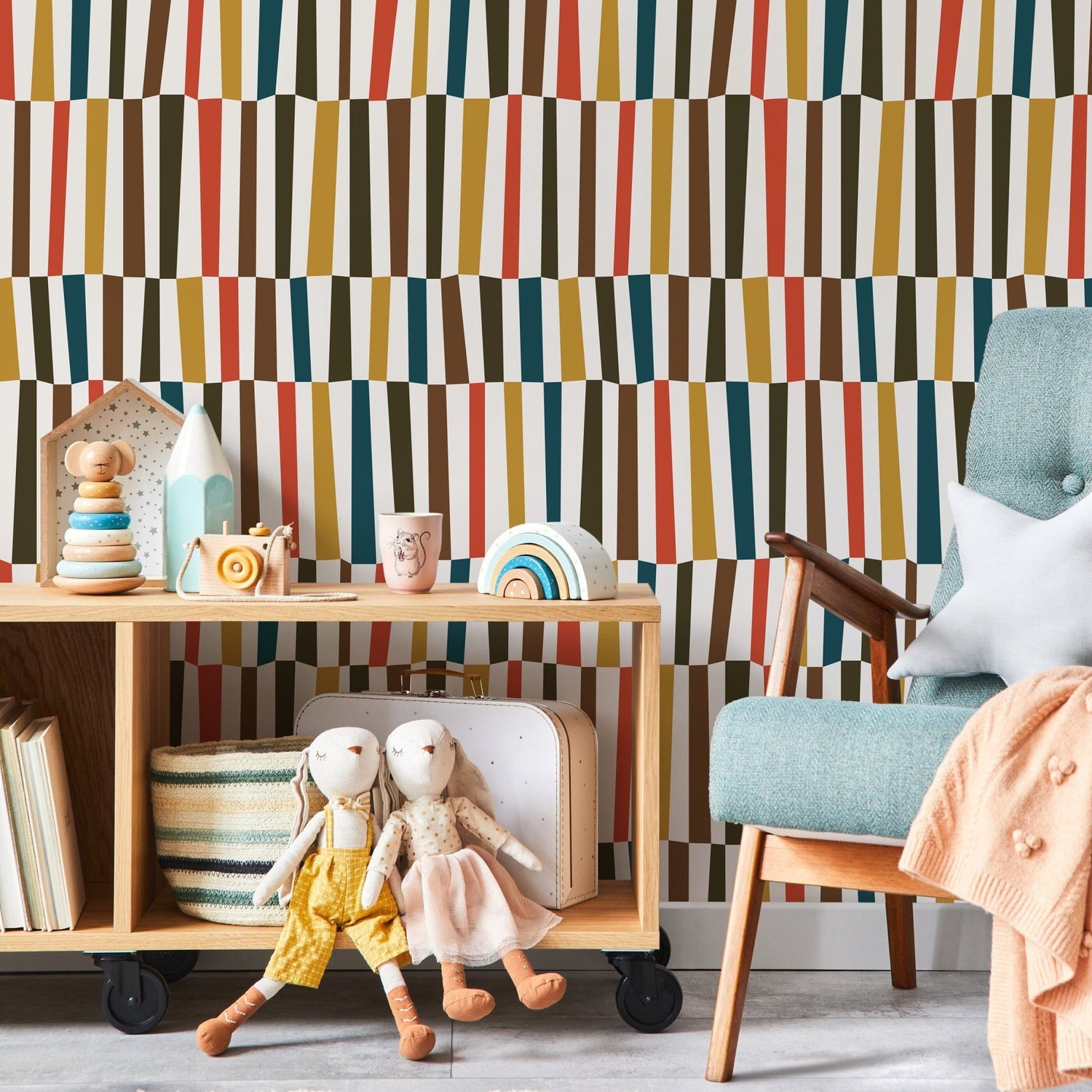 Colorful Mid Century Wallpaper Geometric Wallpaper Peel and Stick and Traditional Wallpaper - D852 - WallTrend