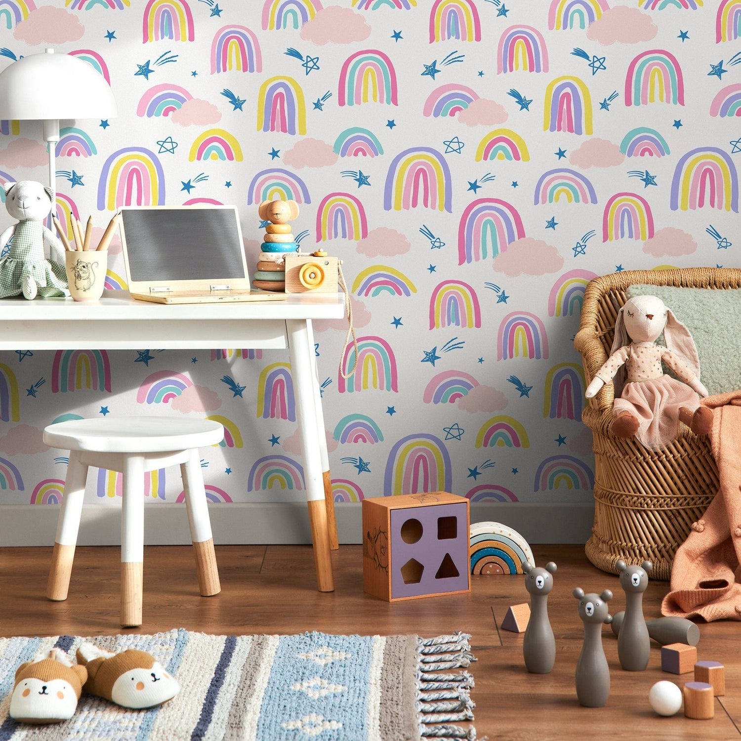 Colorful Rainbow and Stars Wallpaper - B486 - WallTrend