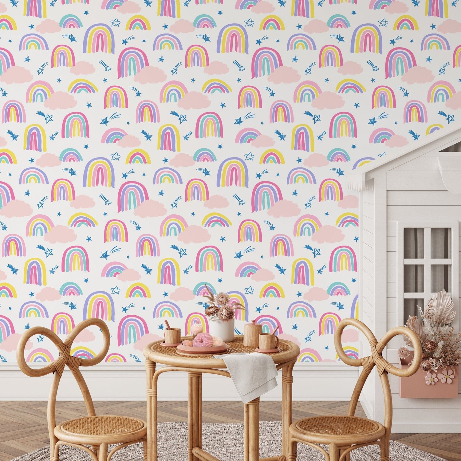 Colorful Rainbow and Stars Wallpaper - B486 - WallTrend
