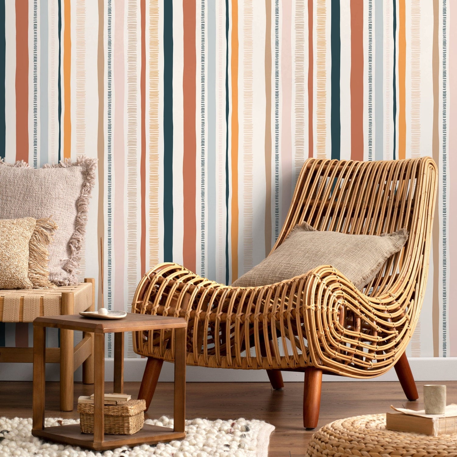 Colorful Striped Wallpaper Abstract Wallpaper Peel and Stick and Traditional Wallpaper - D809 - WallTrend