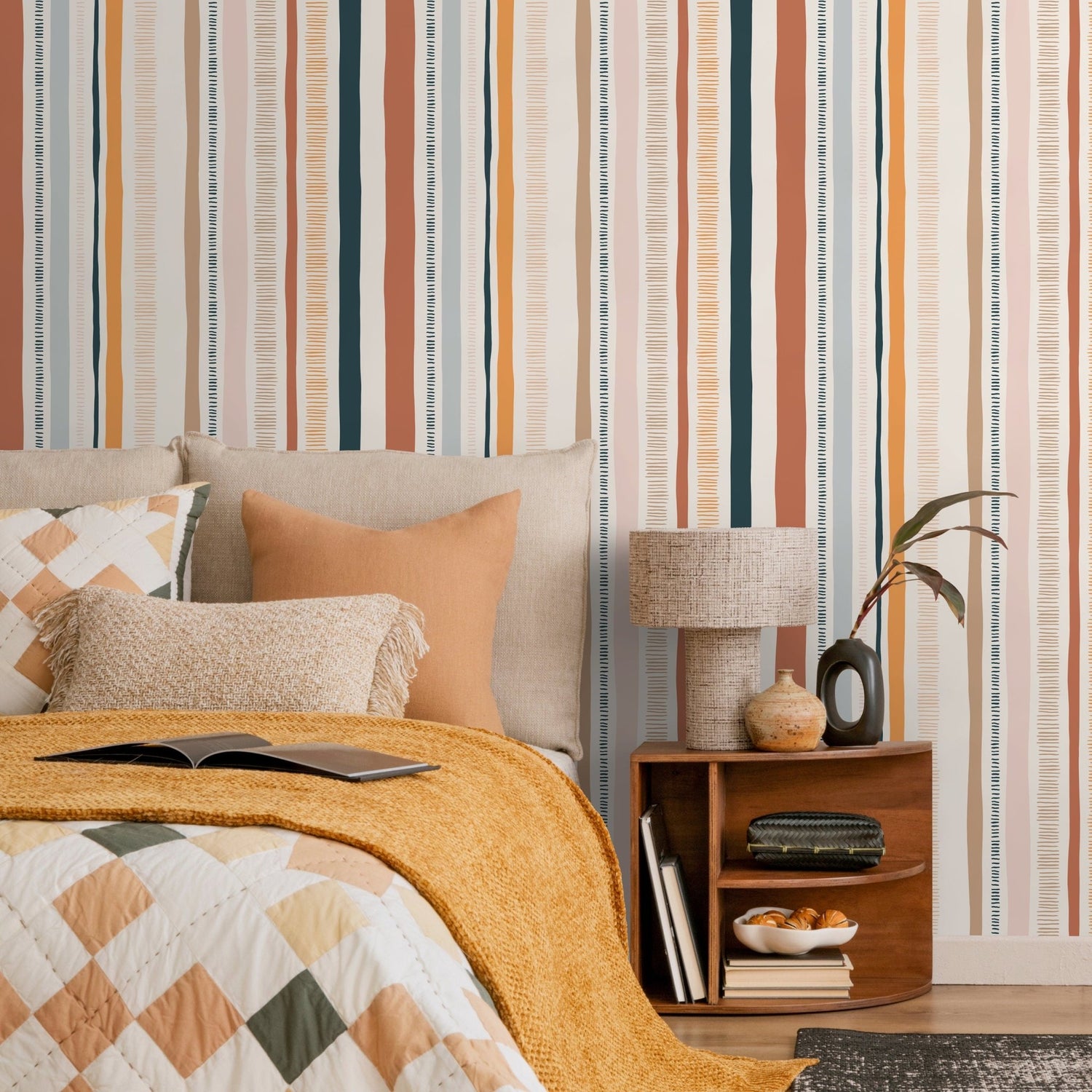 Colorful Striped Wallpaper Abstract Wallpaper Peel and Stick and Traditional Wallpaper - D809 - WallTrend