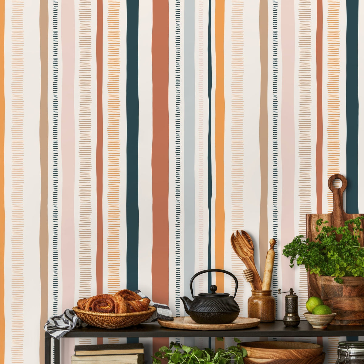 Colorful Striped Wallpaper Abstract Wallpaper Peel and Stick and Traditional Wallpaper - D809 - WallTrend