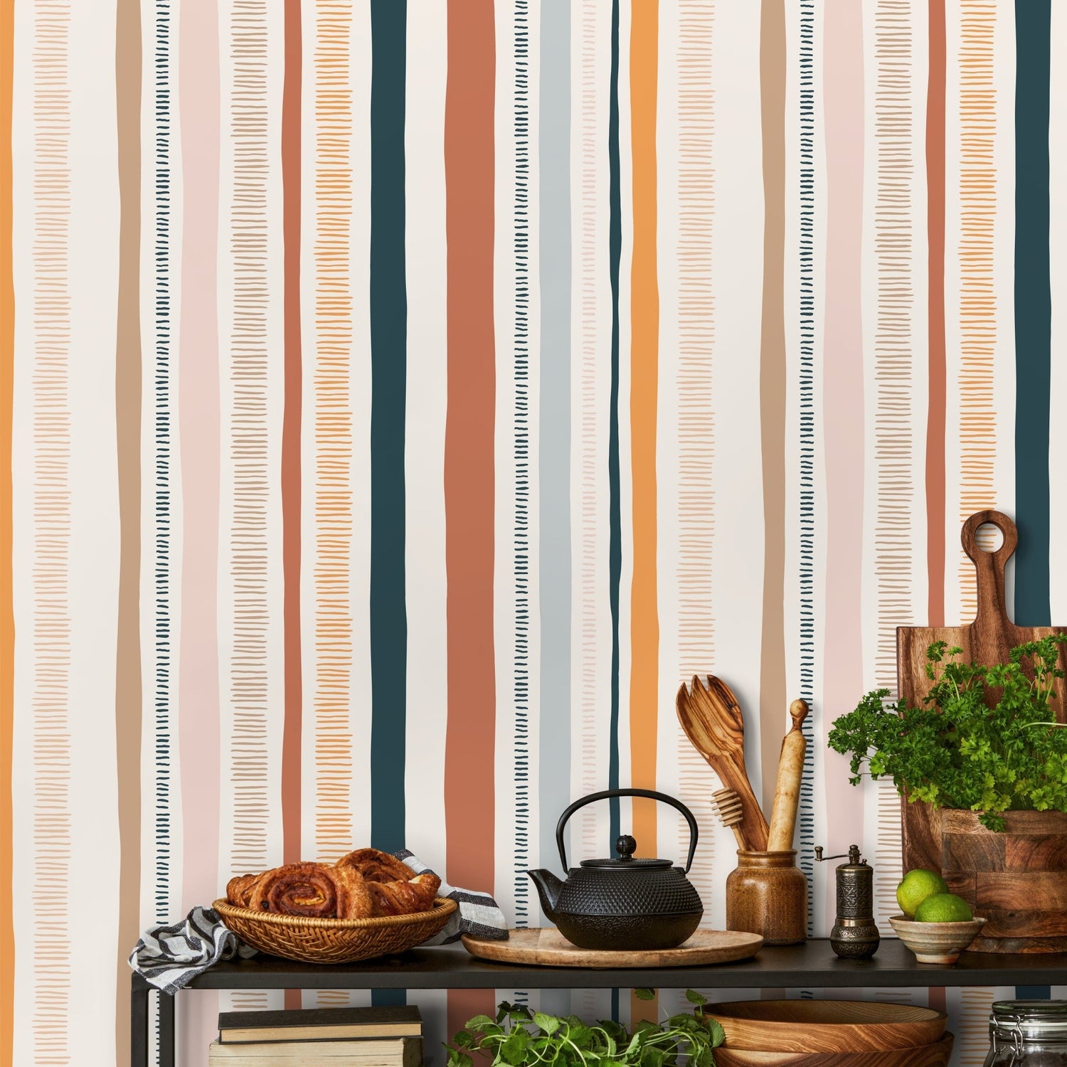 Colorful Striped Wallpaper Abstract Wallpaper Peel and Stick and Traditional Wallpaper - D809 - WallTrend