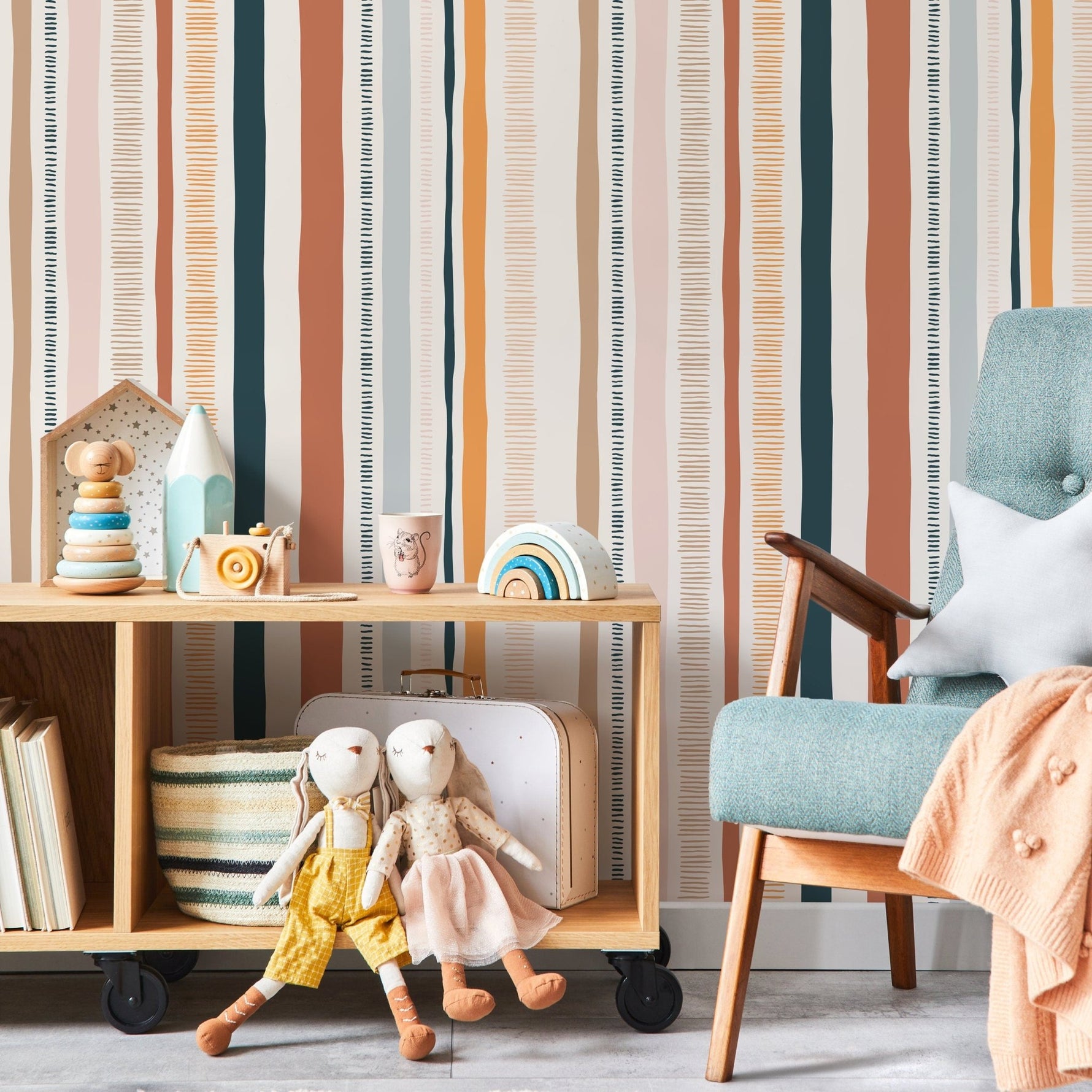Colorful Striped Wallpaper Abstract Wallpaper Peel and Stick and Traditional Wallpaper - D809 - WallTrend
