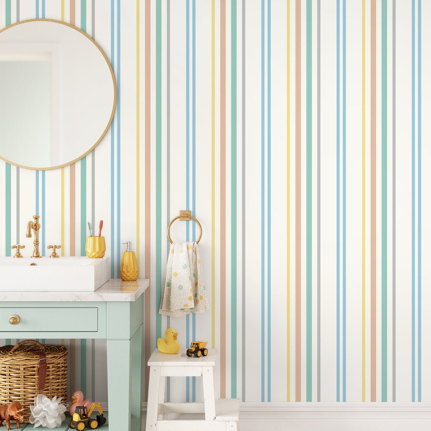 Colorful Striped Wallpaper Farmhouse Wallpaper Peel and Stick and Traditional Wallpaper - D786 - WallTrend