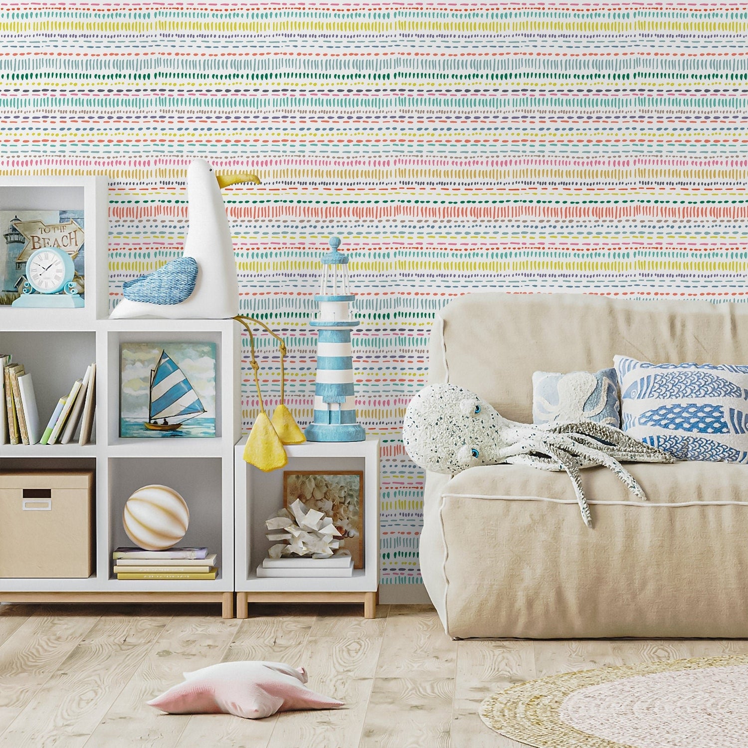 Colorful Striped Wallpaper kids Playroom Wallpaper Peel and Stick and Traditional Wallpaper - A593 - WallTrend