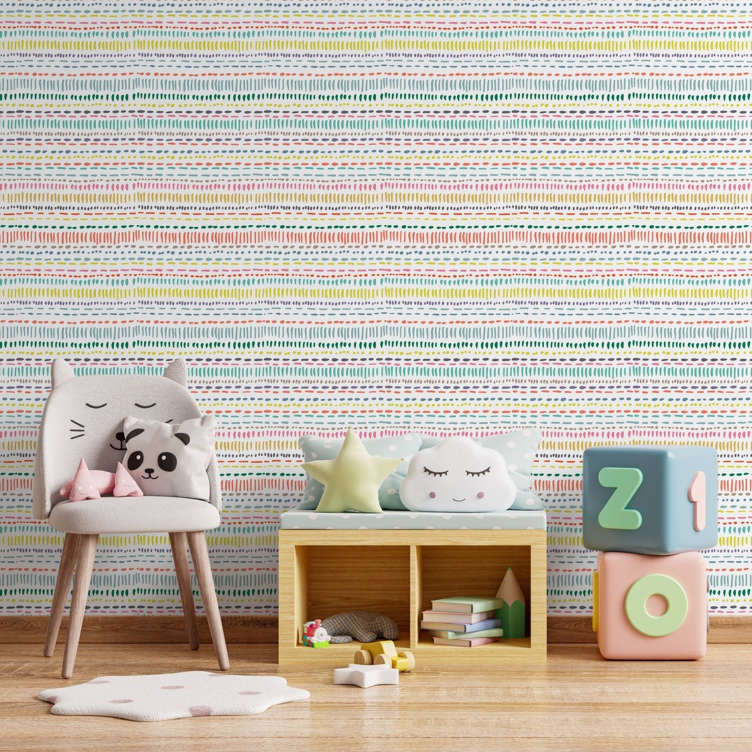 Colorful Striped Wallpaper kids Playroom Wallpaper Peel and Stick and Traditional Wallpaper - A593 - WallTrend