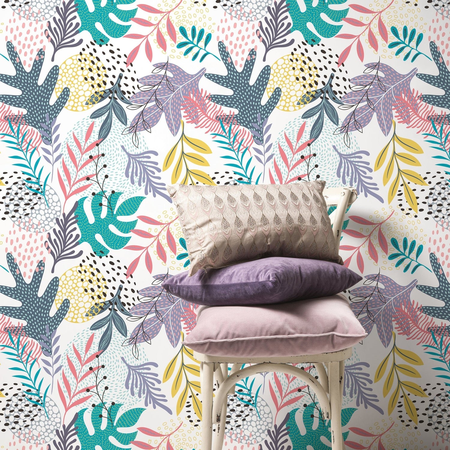 Colorful Tropical Botanicals Wallpaper - B004 - WallTrend