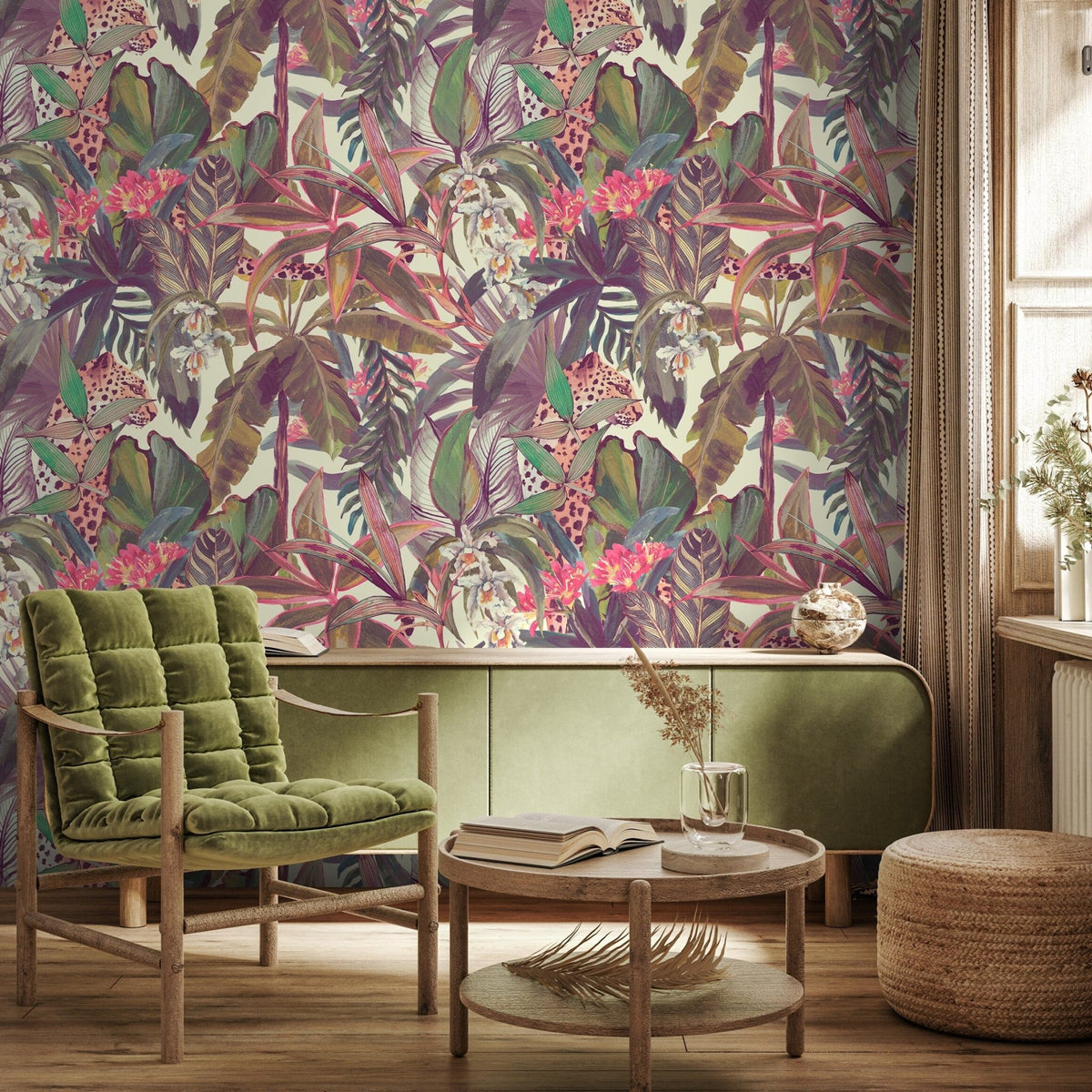 Colorful Tropical Leaves Wallpaper Peel and Stick and Traditional Wallpaper - B746 - WallTrend