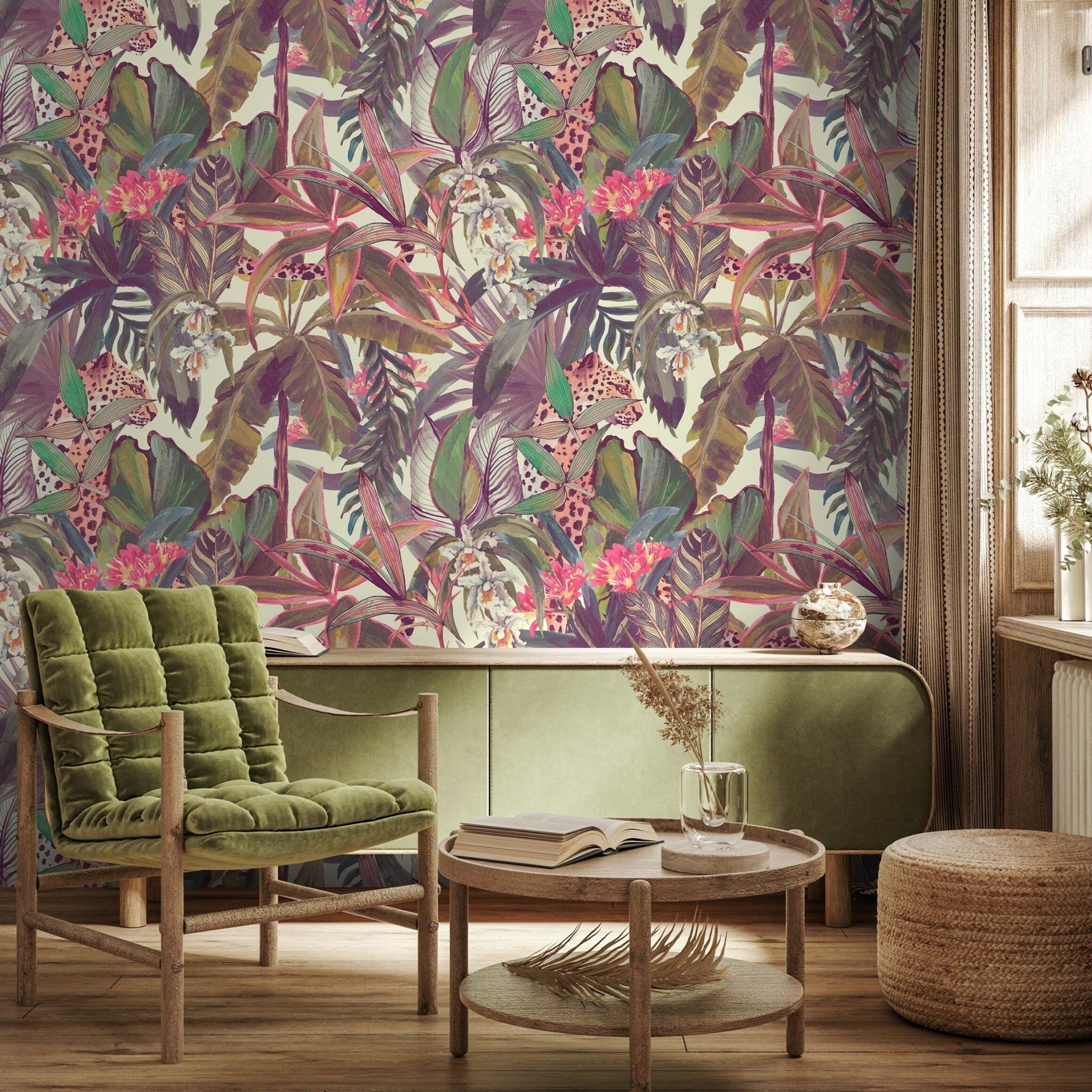 Colorful Tropical Leaves Wallpaper Peel and Stick and Traditional Wallpaper - B746 - WallTrend