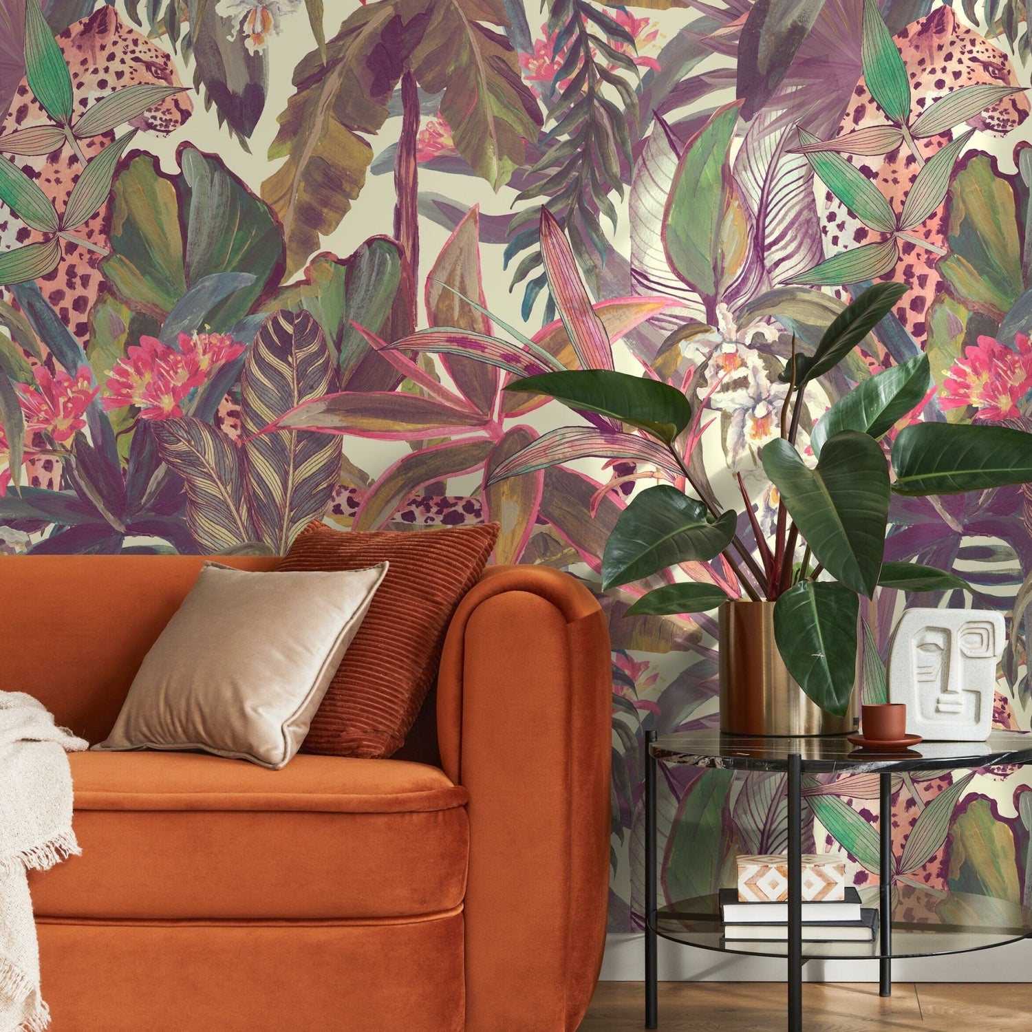 Colorful Tropical Leaves Wallpaper Peel and Stick and Traditional Wallpaper - B746 - WallTrend