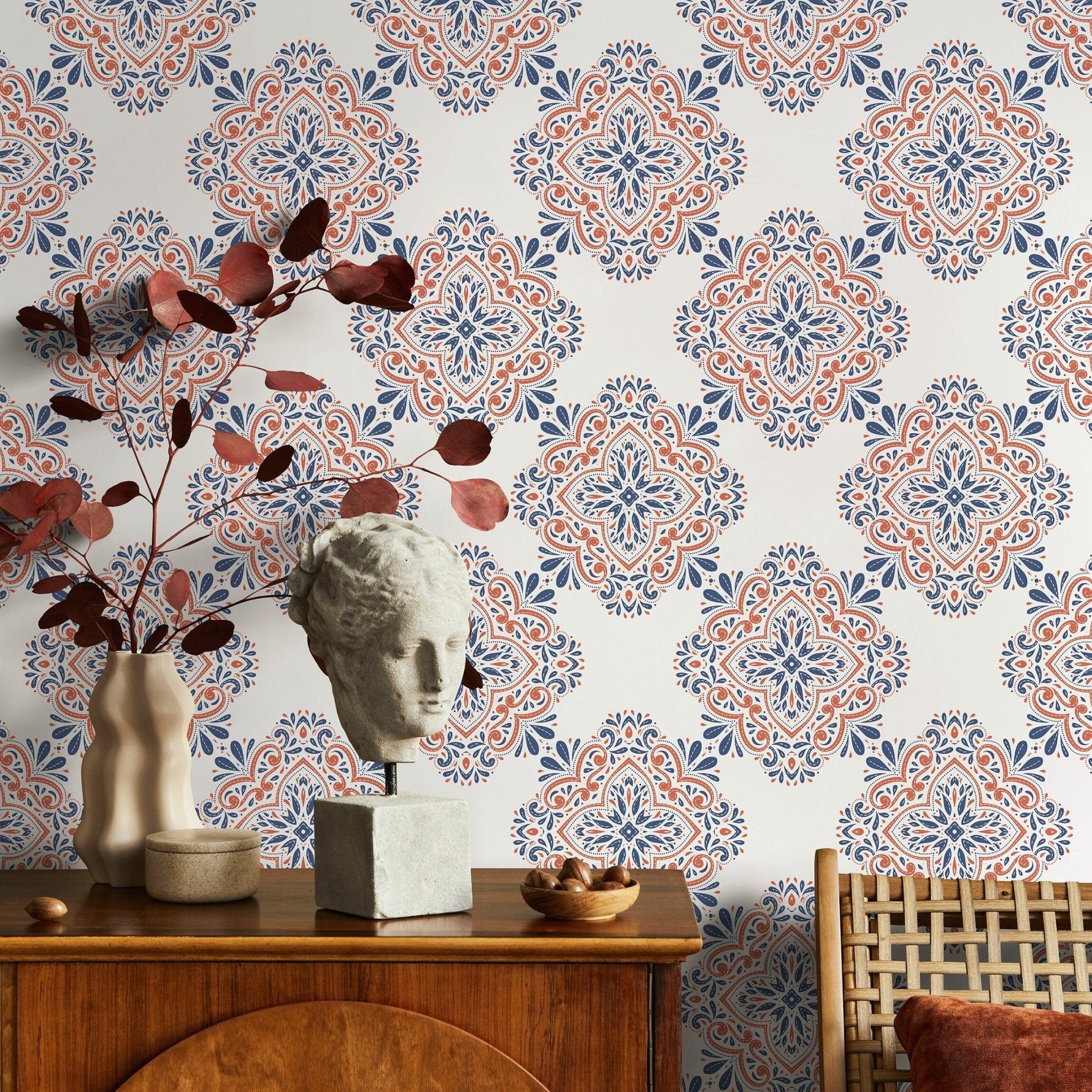 Contemporary Flowers Tile Wallpaper - Removable Wallpaper Peel and Stick Wallpaper Wall Paper - B335 - WallTrend