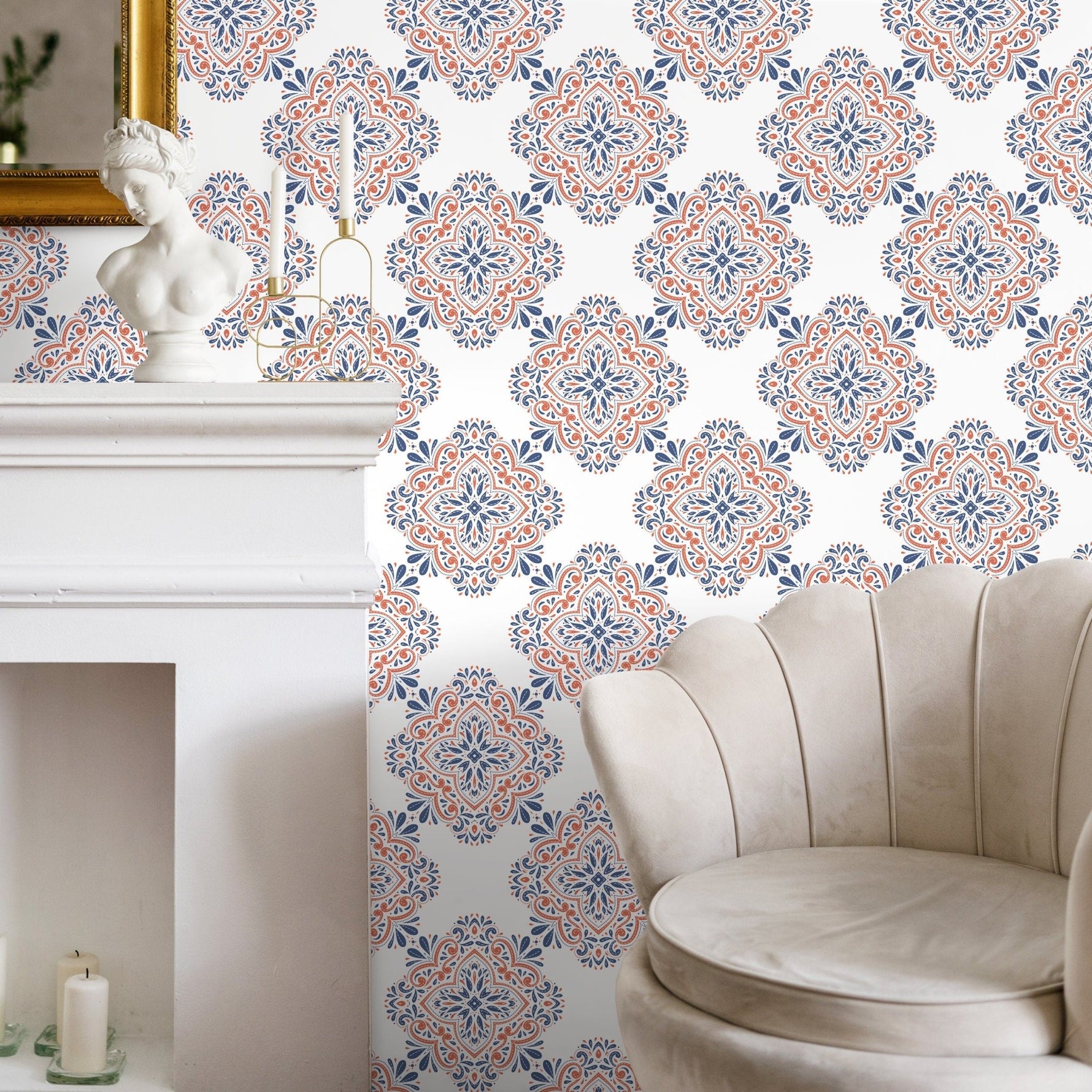 Contemporary Flowers Tile Wallpaper - Removable Wallpaper Peel and Stick Wallpaper Wall Paper - B335 - WallTrend