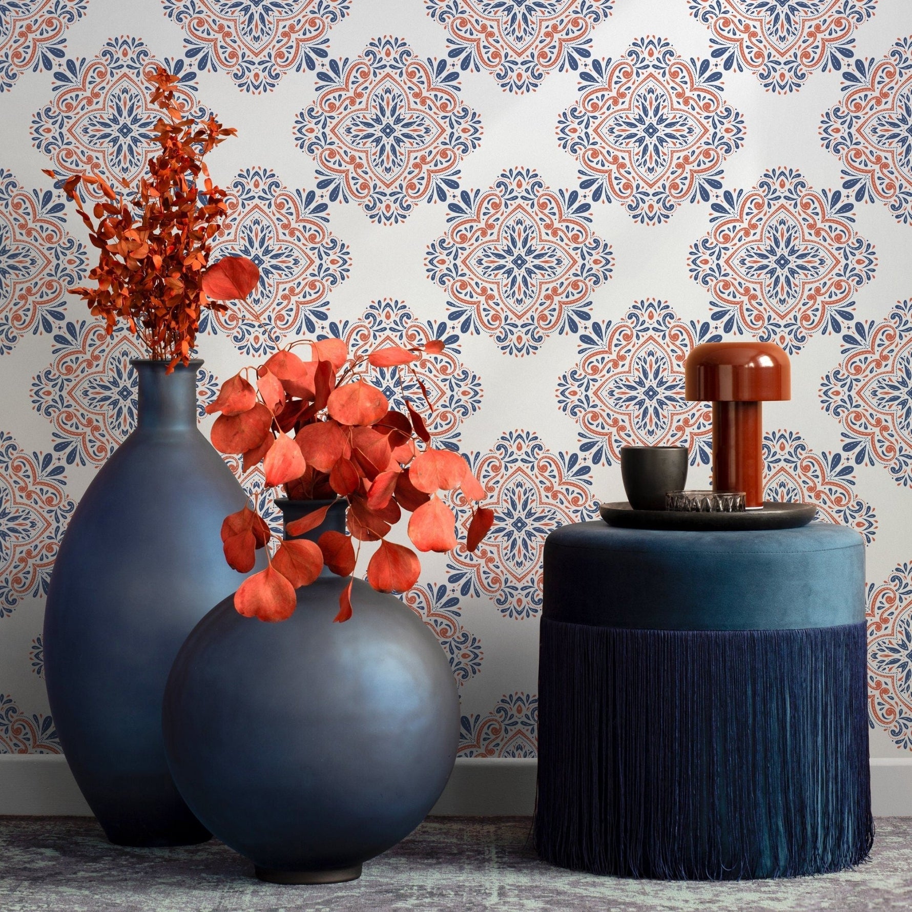 Contemporary Flowers Tile Wallpaper - Removable Wallpaper Peel and Stick Wallpaper Wall Paper - B335 - WallTrend