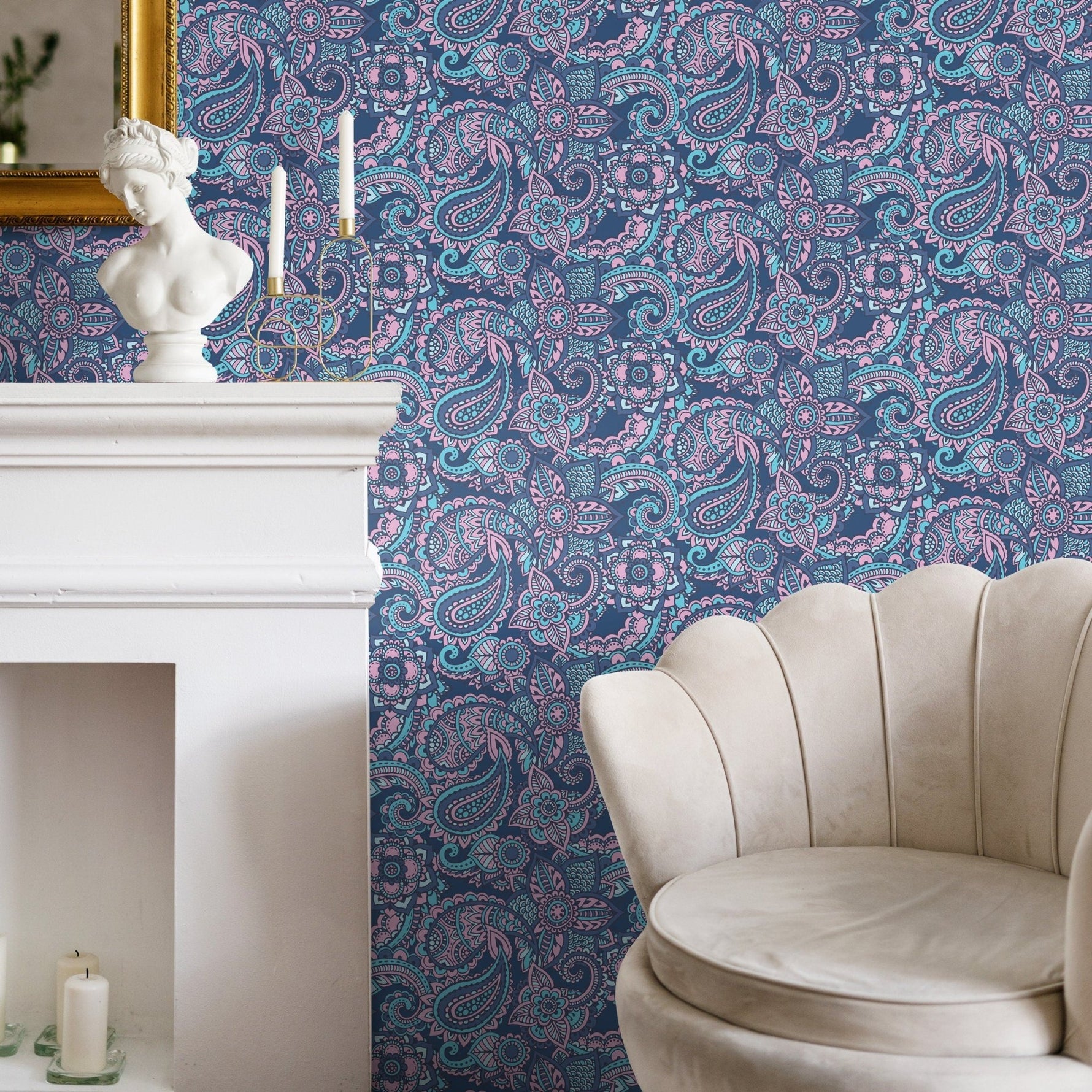 Contemporary Flowers Wallpaper - Removable Wallpaper Peel and Stick Wallpaper Wall Paper - B382 - WallTrend