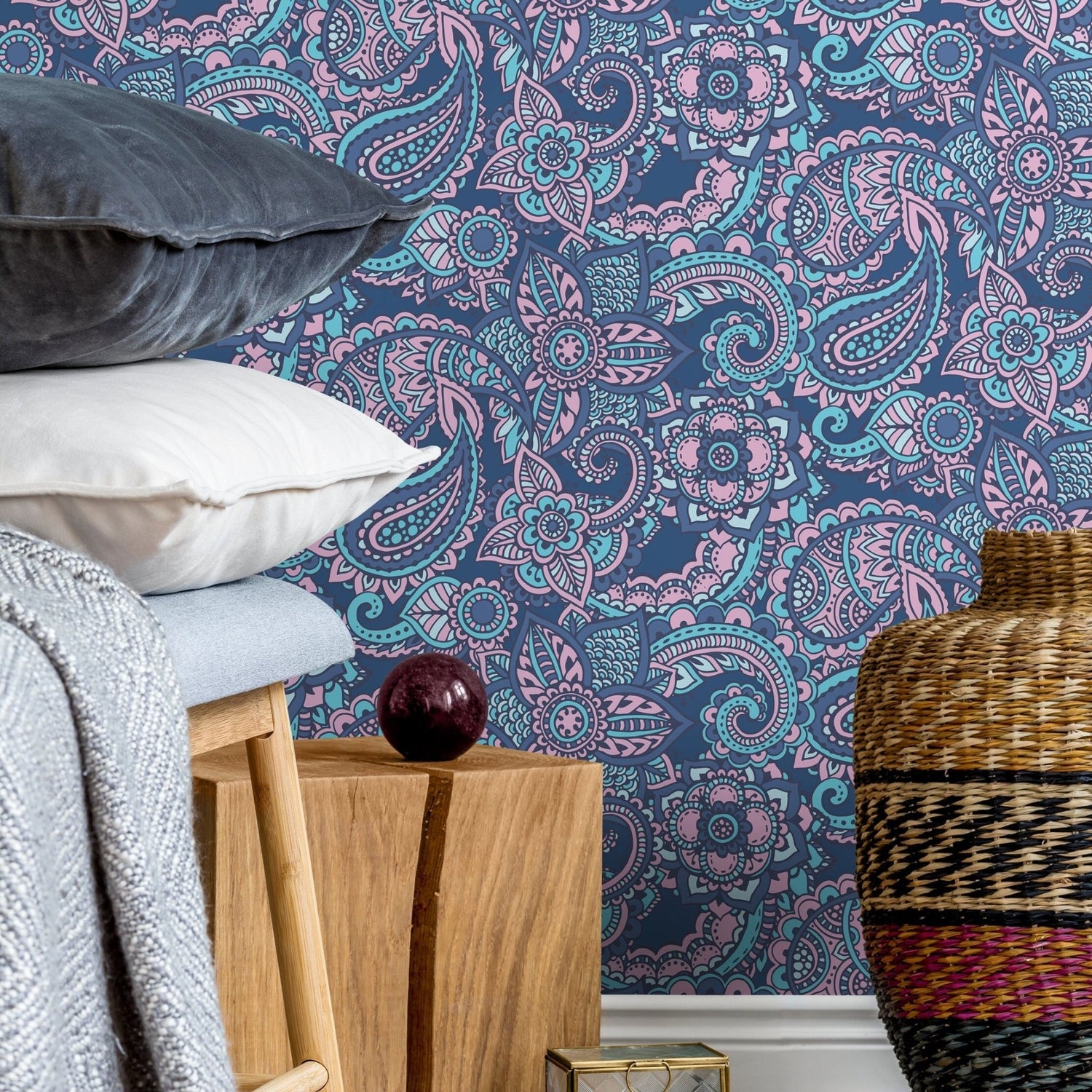 Contemporary Flowers Wallpaper - Removable Wallpaper Peel and Stick Wallpaper Wall Paper - B382 - WallTrend
