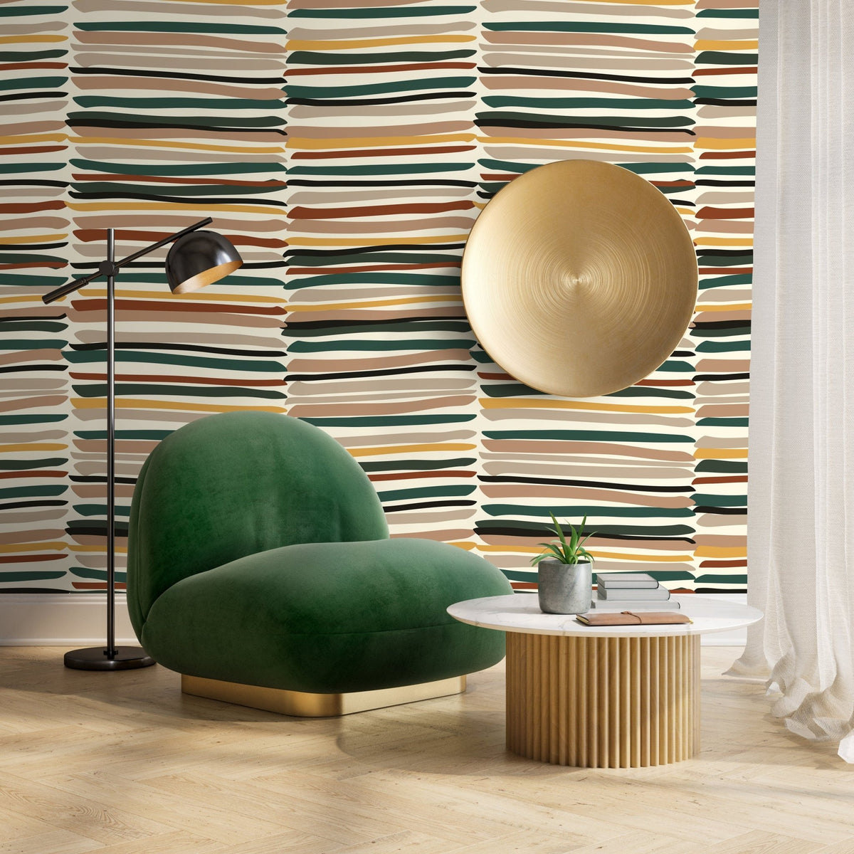 Contemporary Striped Wallpaper Abstract Wallpaper Peel and Stick and Traditional Wallpaper - D795 - WallTrend