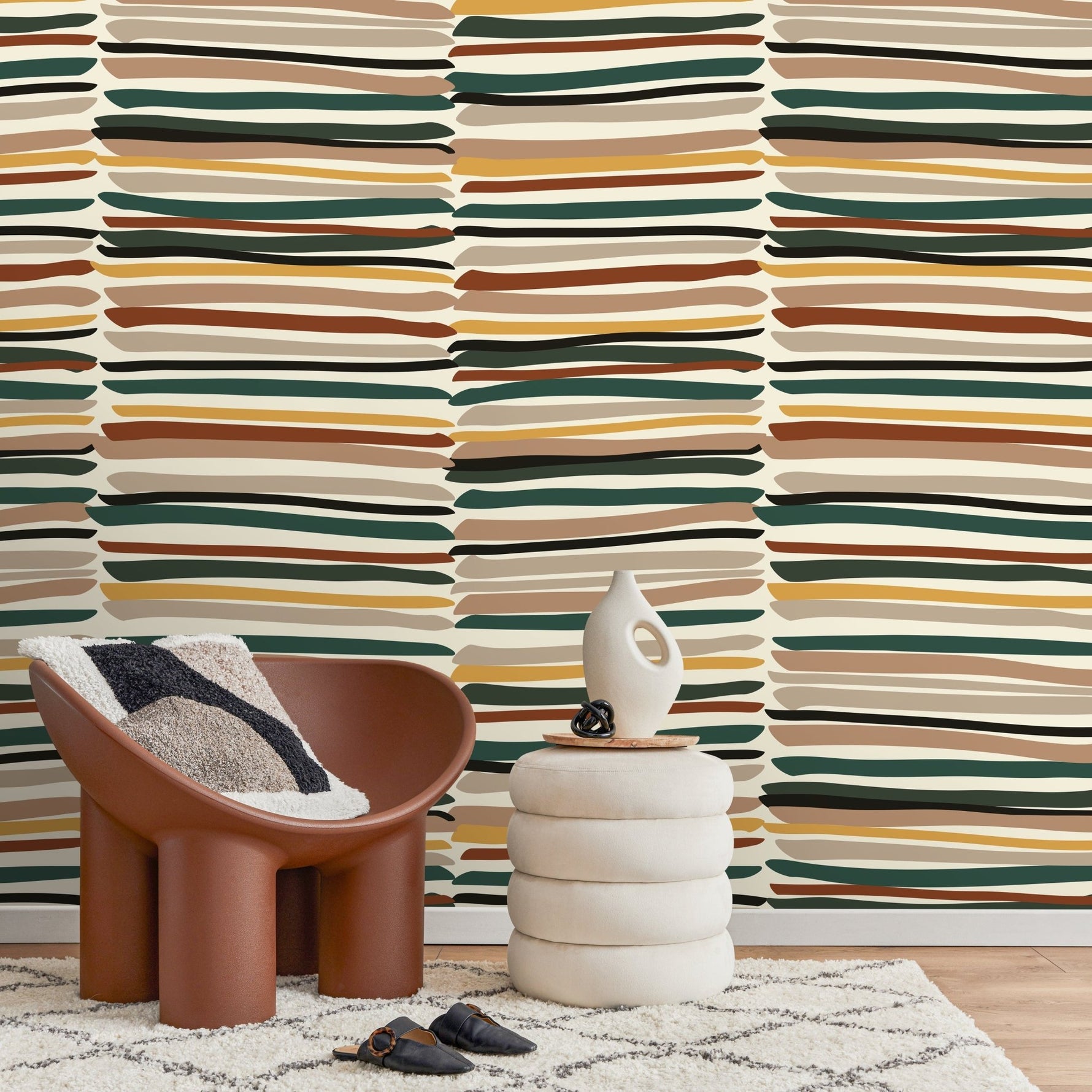 Contemporary Striped Wallpaper Abstract Wallpaper Peel and Stick and Traditional Wallpaper - D795 - WallTrend