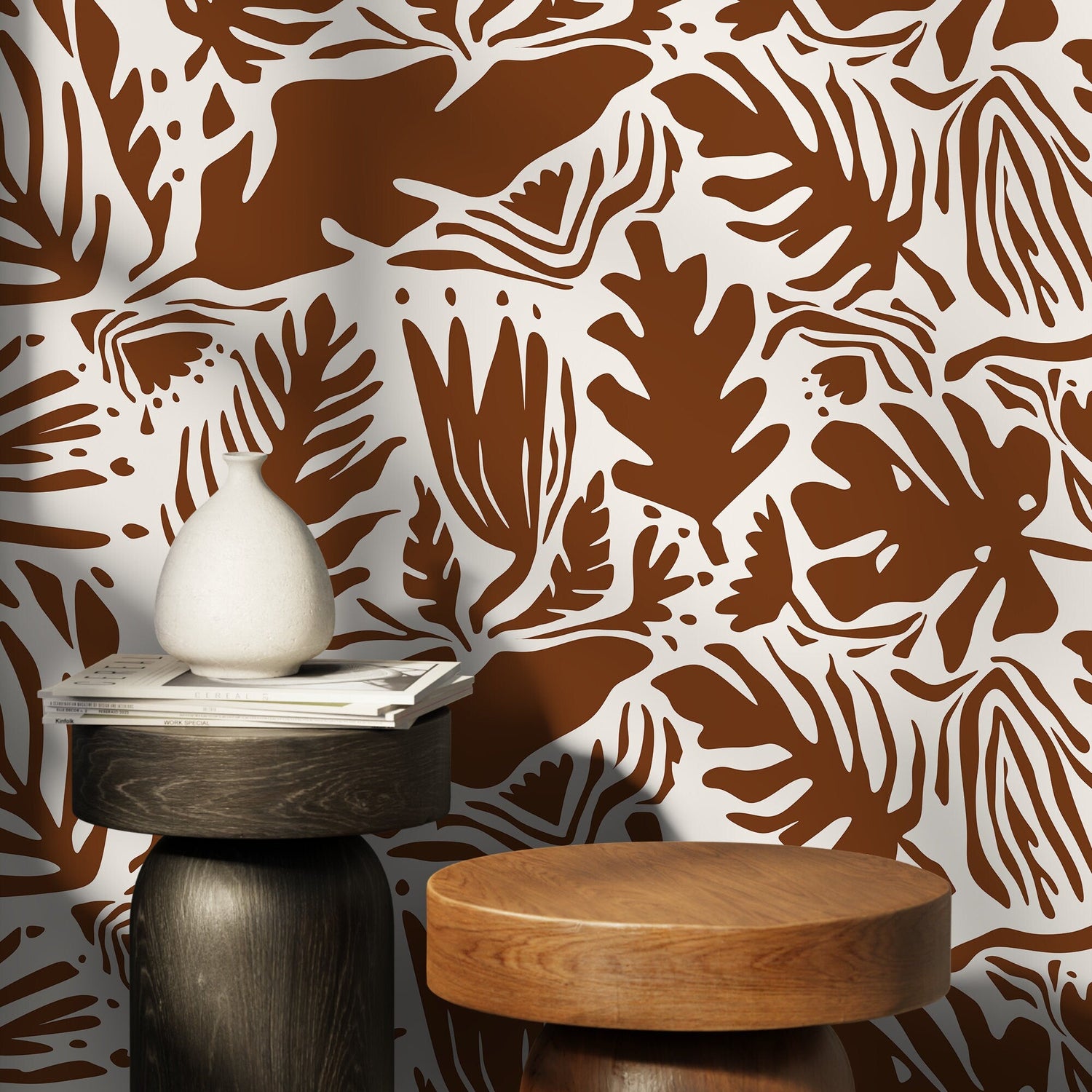 Copper Leaf Abstract Wallpaper Boho Wallpaper Peel and Stick and Traditional Wallpaper - D669 - WallTrend