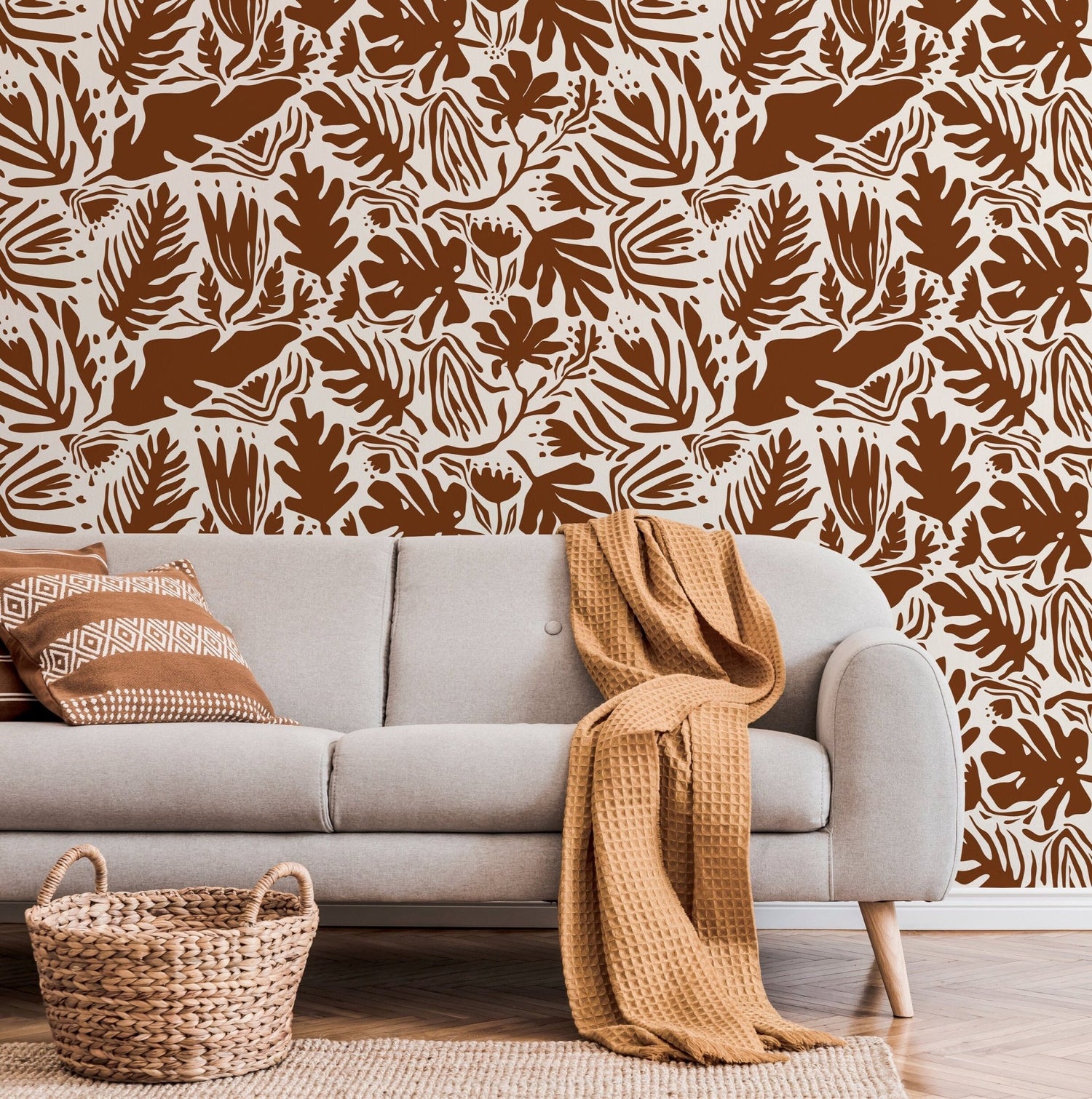 Copper Leaf Abstract Wallpaper Boho Wallpaper Peel and Stick and Traditional Wallpaper - D669 - WallTrend