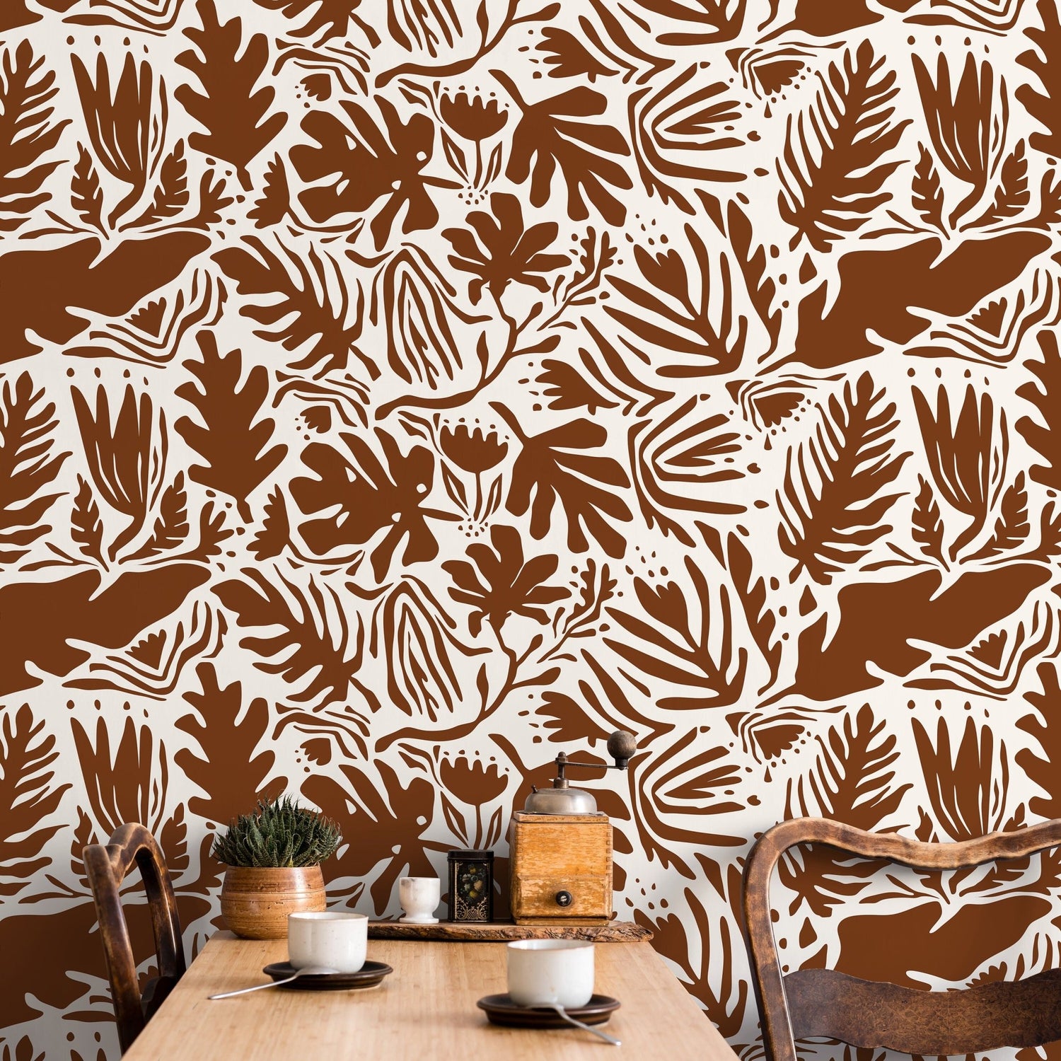 Copper Leaf Abstract Wallpaper Boho Wallpaper Peel and Stick and Traditional Wallpaper - D669 - WallTrend