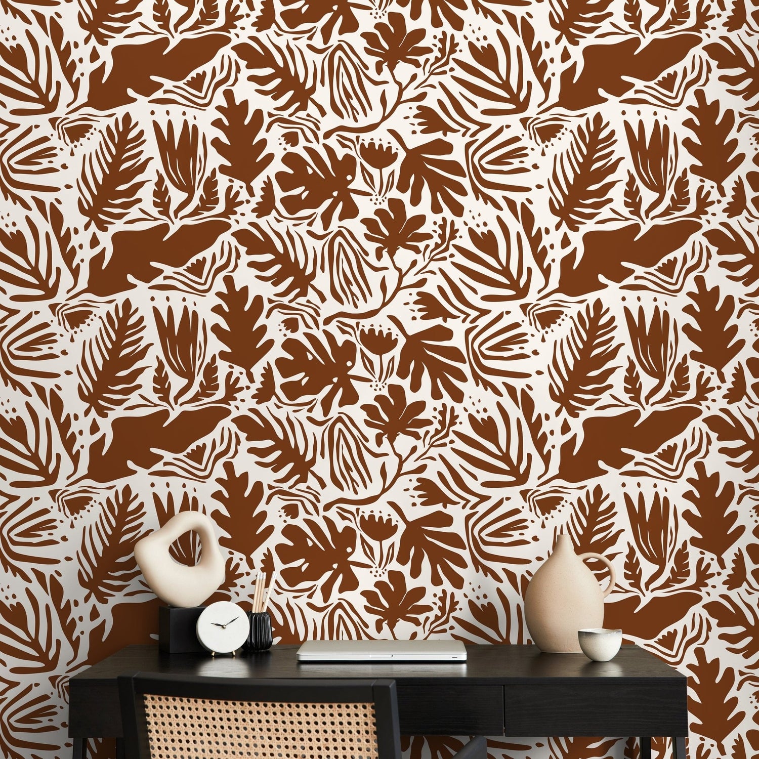 Copper Leaf Abstract Wallpaper Boho Wallpaper Peel and Stick and Traditional Wallpaper - D669 - WallTrend