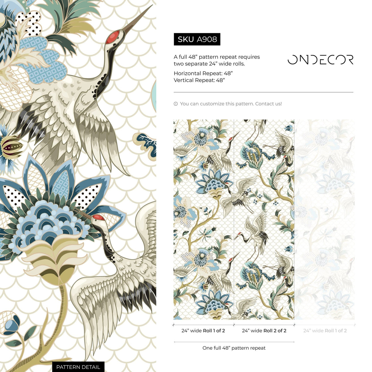 Crane and Floral Elegance Wallpaper - A908 - WallTrend