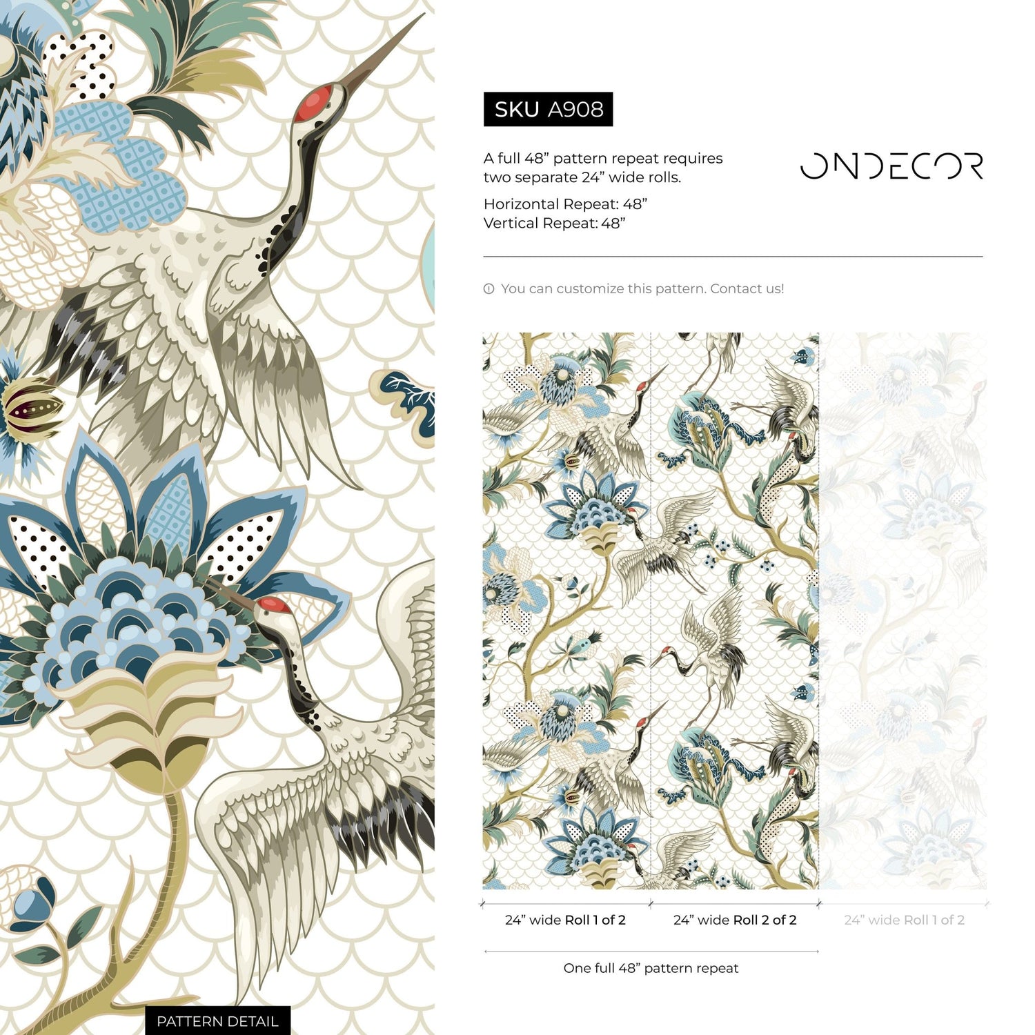 Crane and Floral Elegance Wallpaper - A908 - WallTrend