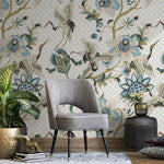 Crane and Floral Elegance Wallpaper - A908 - WallTrend