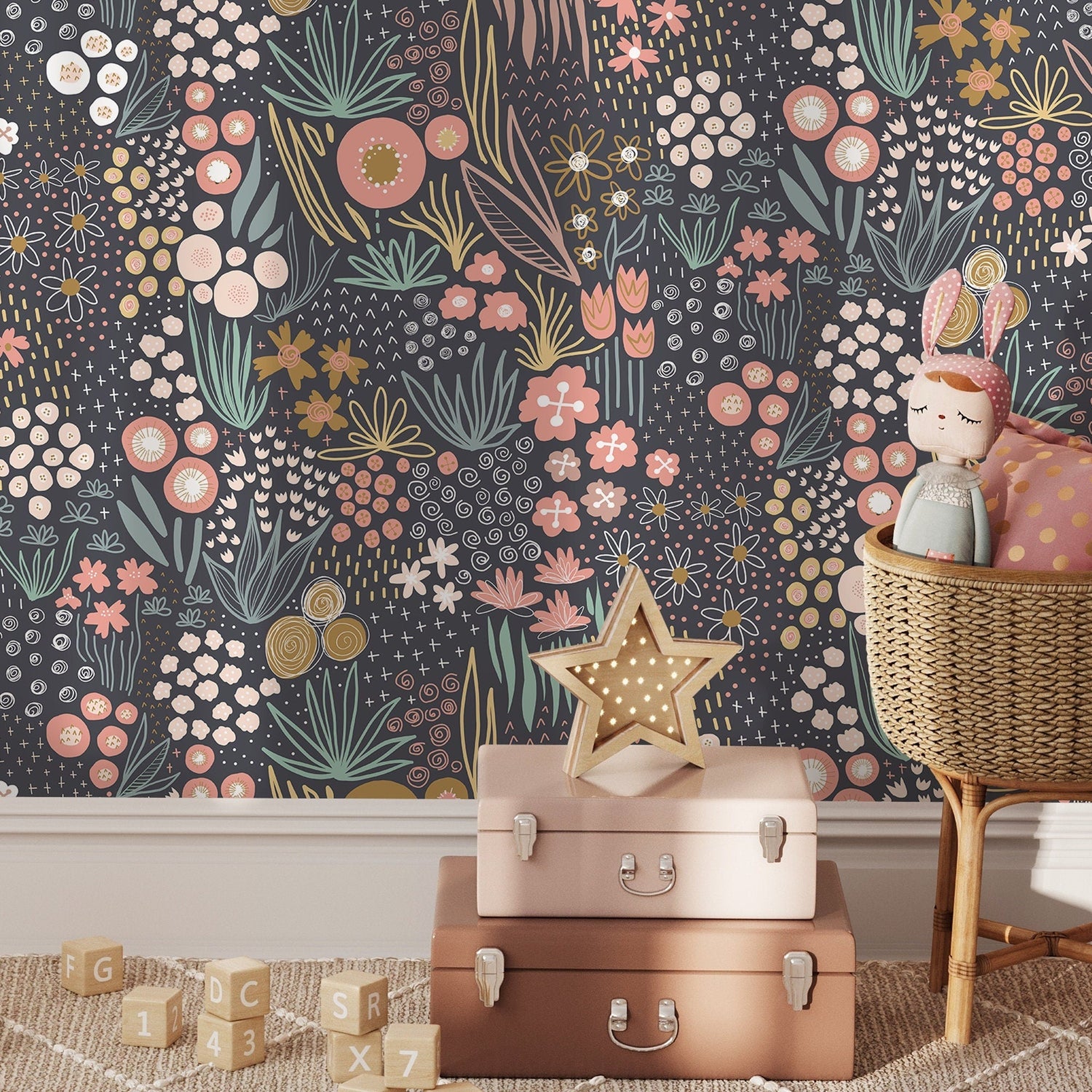 Cute Floral Nursery Wallpaper Peel and Stick and Traditional Wallpaper - B754 - WallTrend